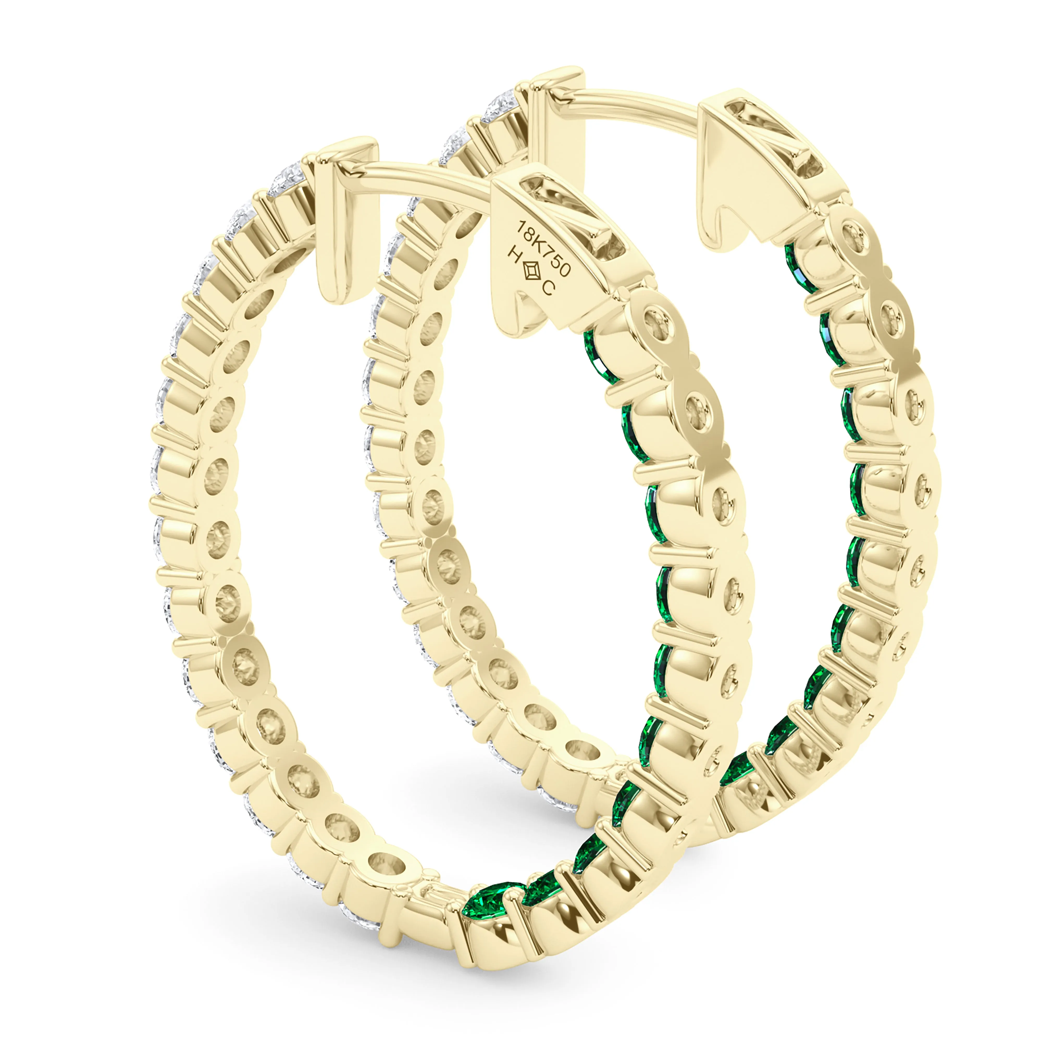 Oval Shape Diamond & Birthstone Inside Out Hoops