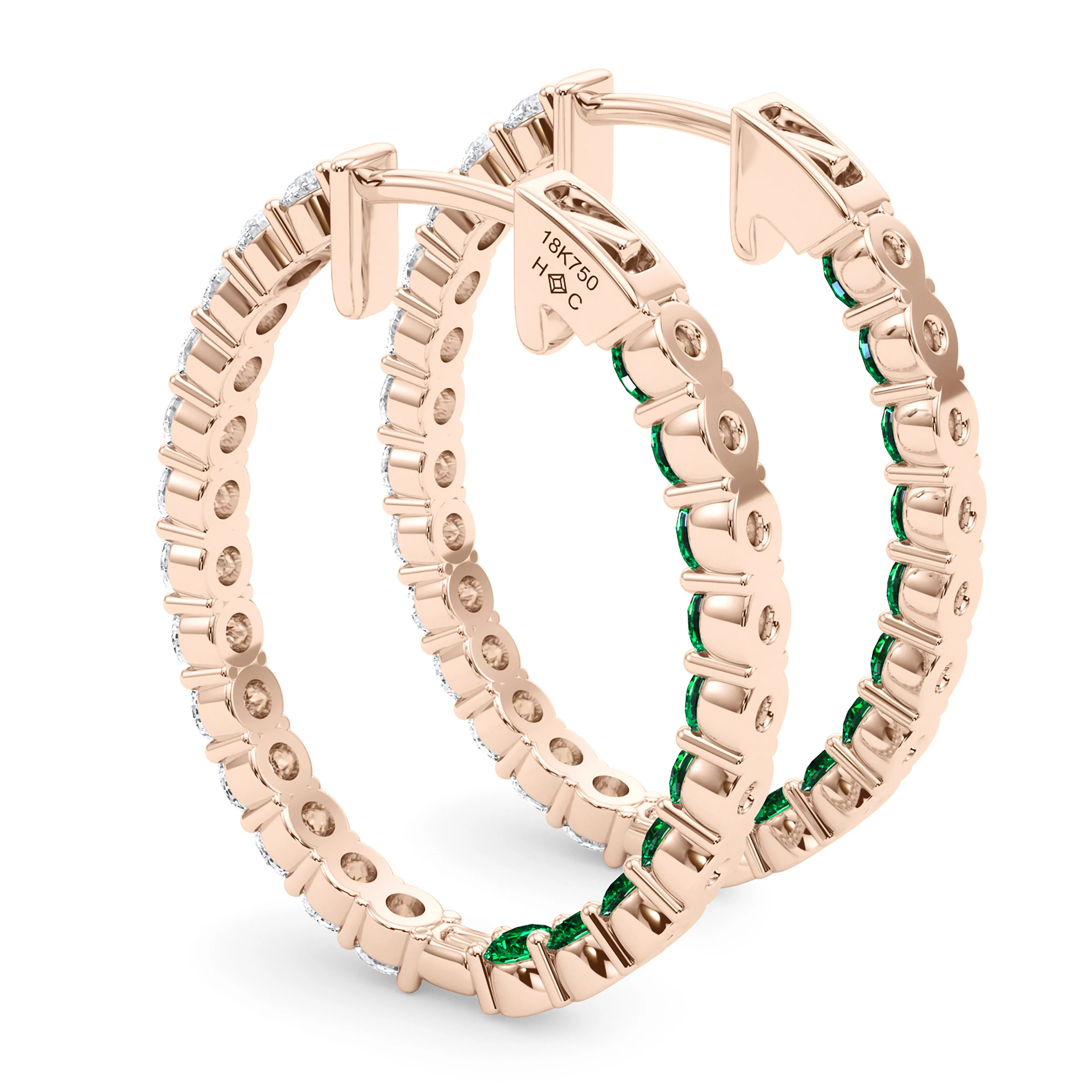 Oval Shape Diamond & Birthstone Inside Out Hoops