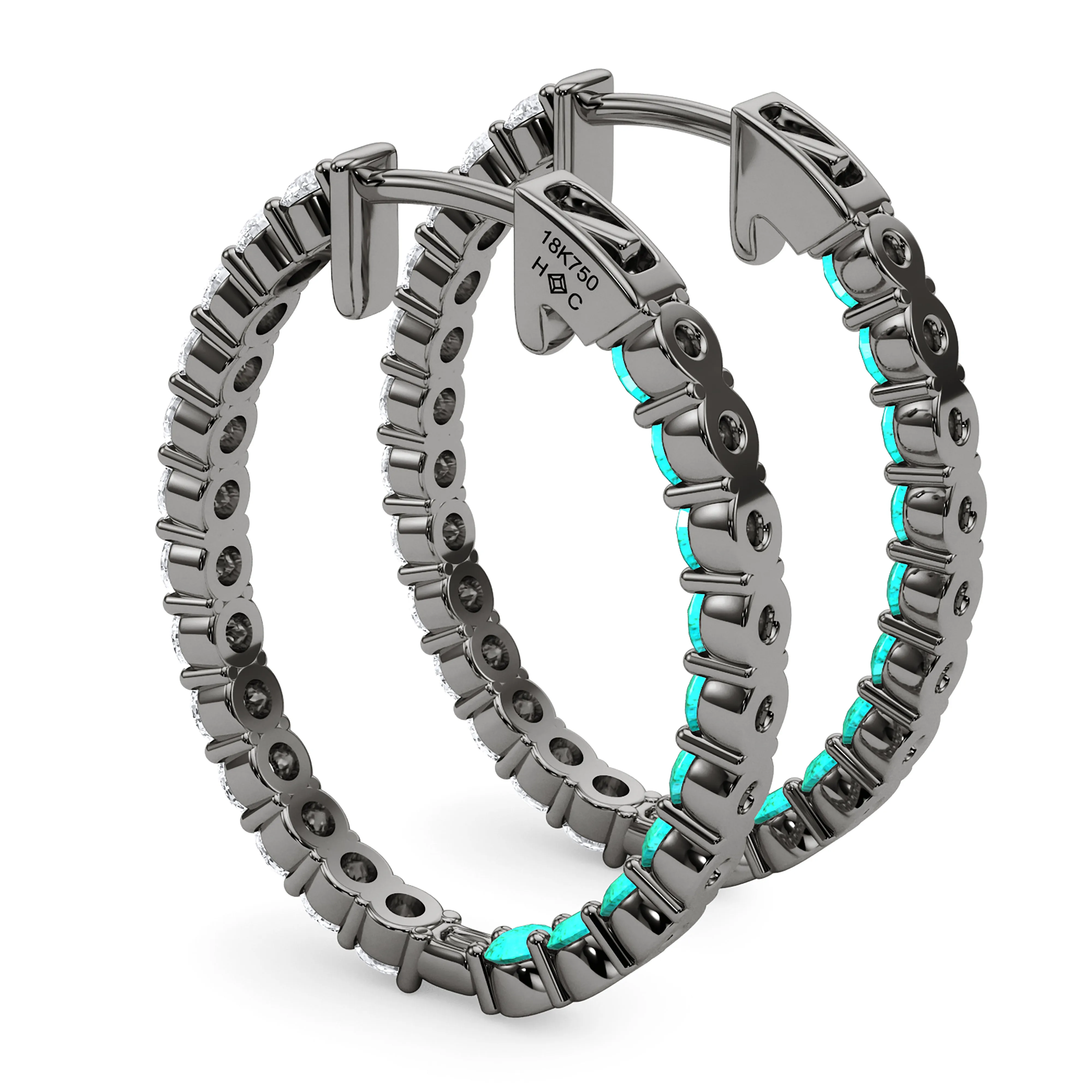 Oval Shape Diamond & Birthstone Inside Out Hoops