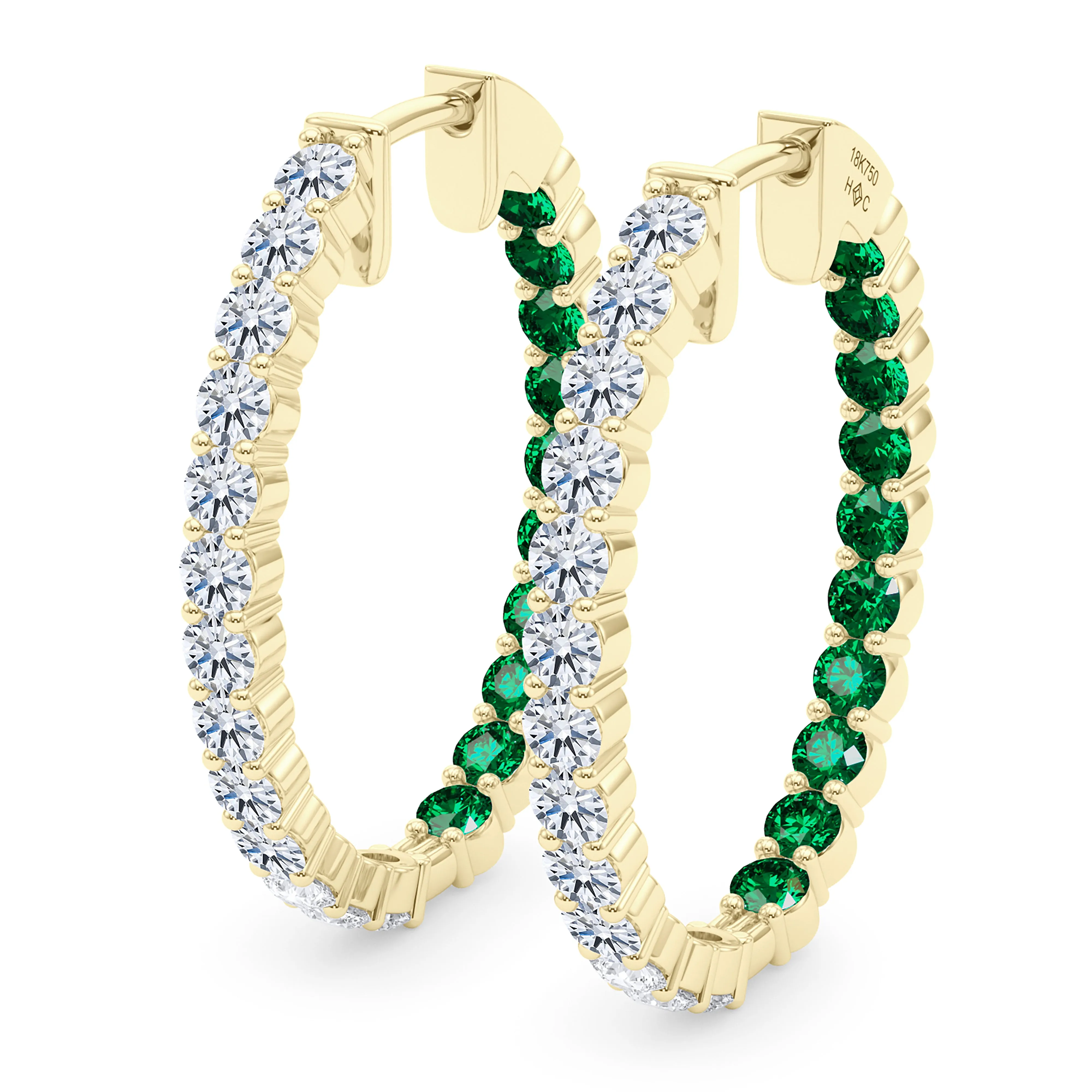 Oval Shape Diamond & Birthstone Inside Out Hoops
