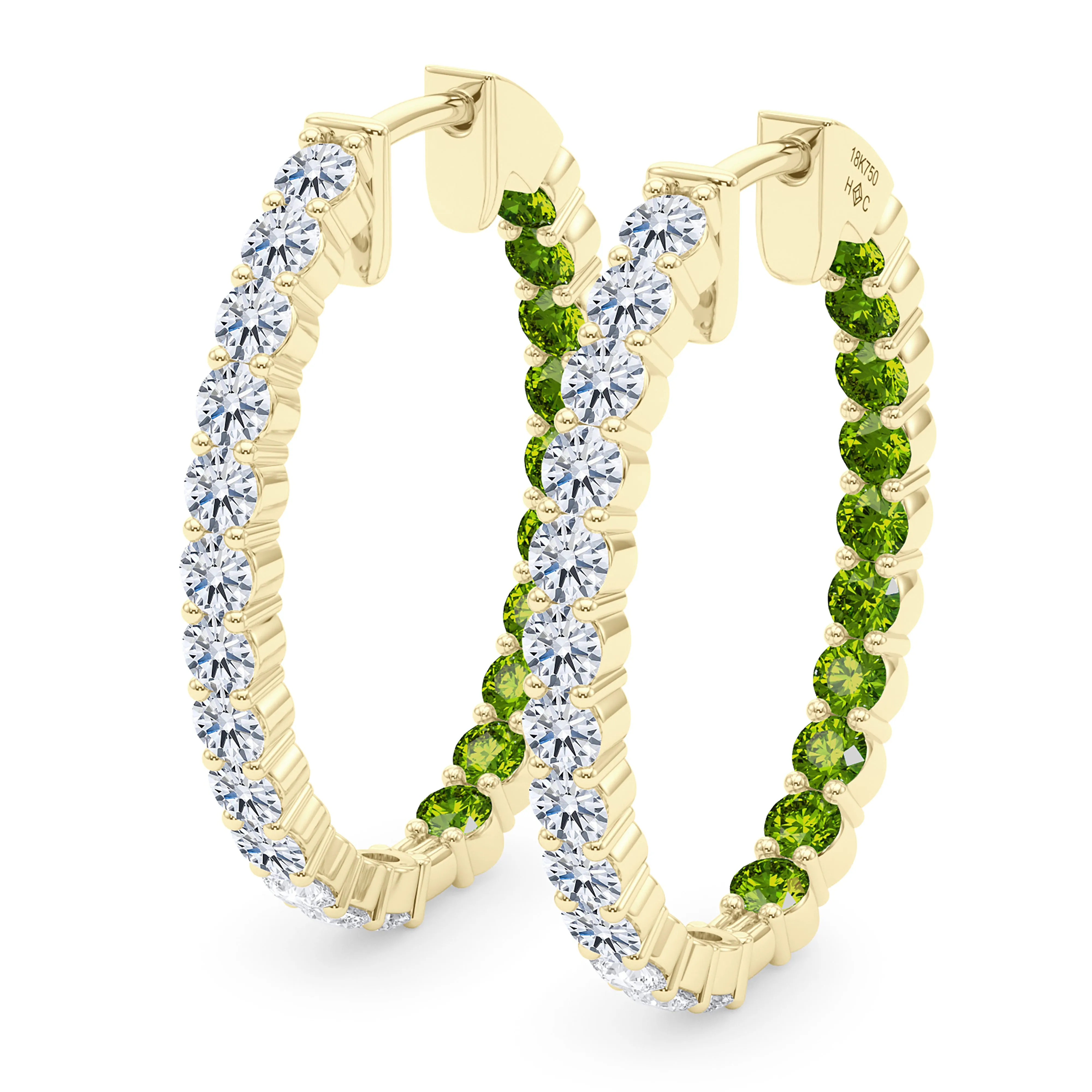 Oval Shape Diamond & Birthstone Inside Out Hoops