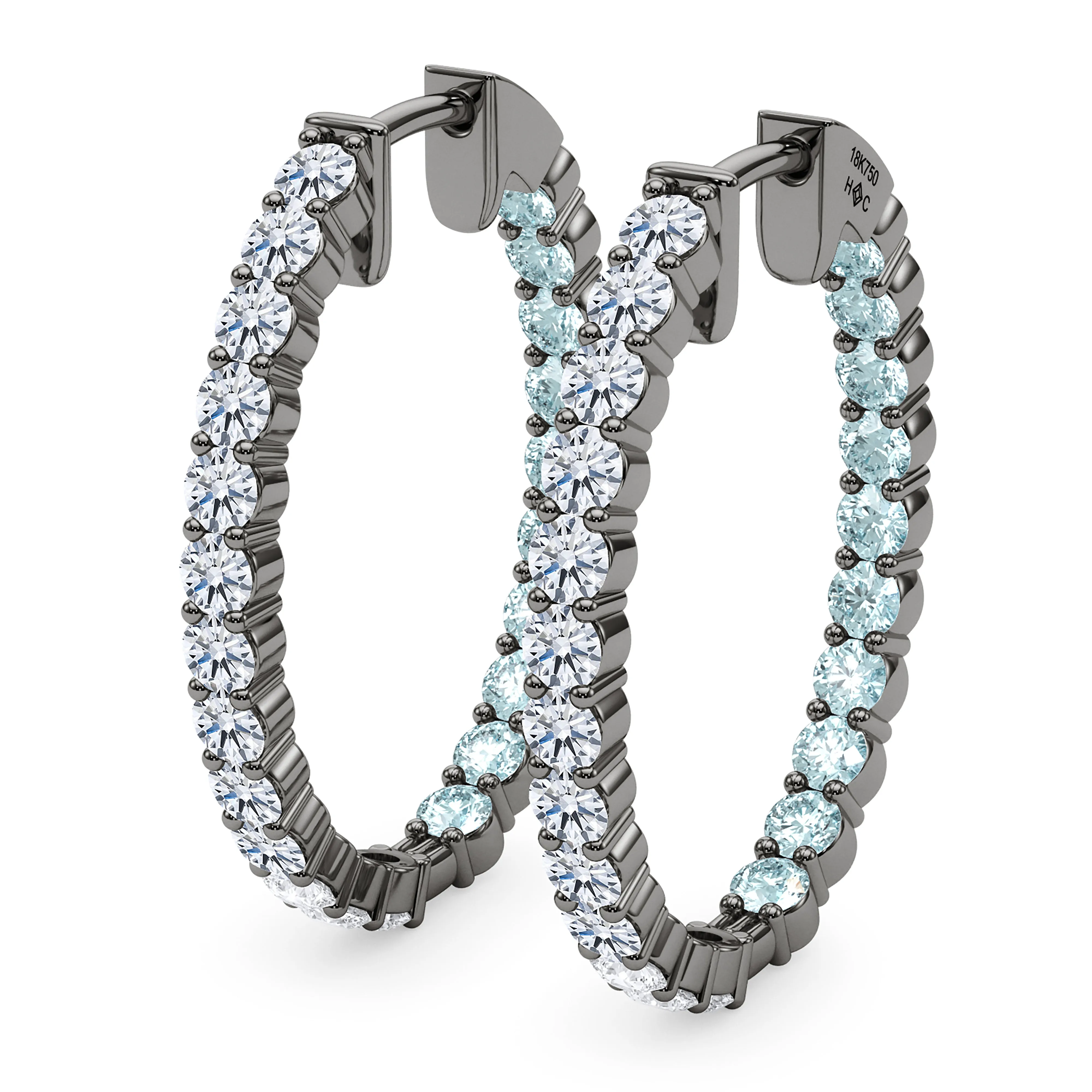 Oval Shape Diamond & Birthstone Inside Out Hoops