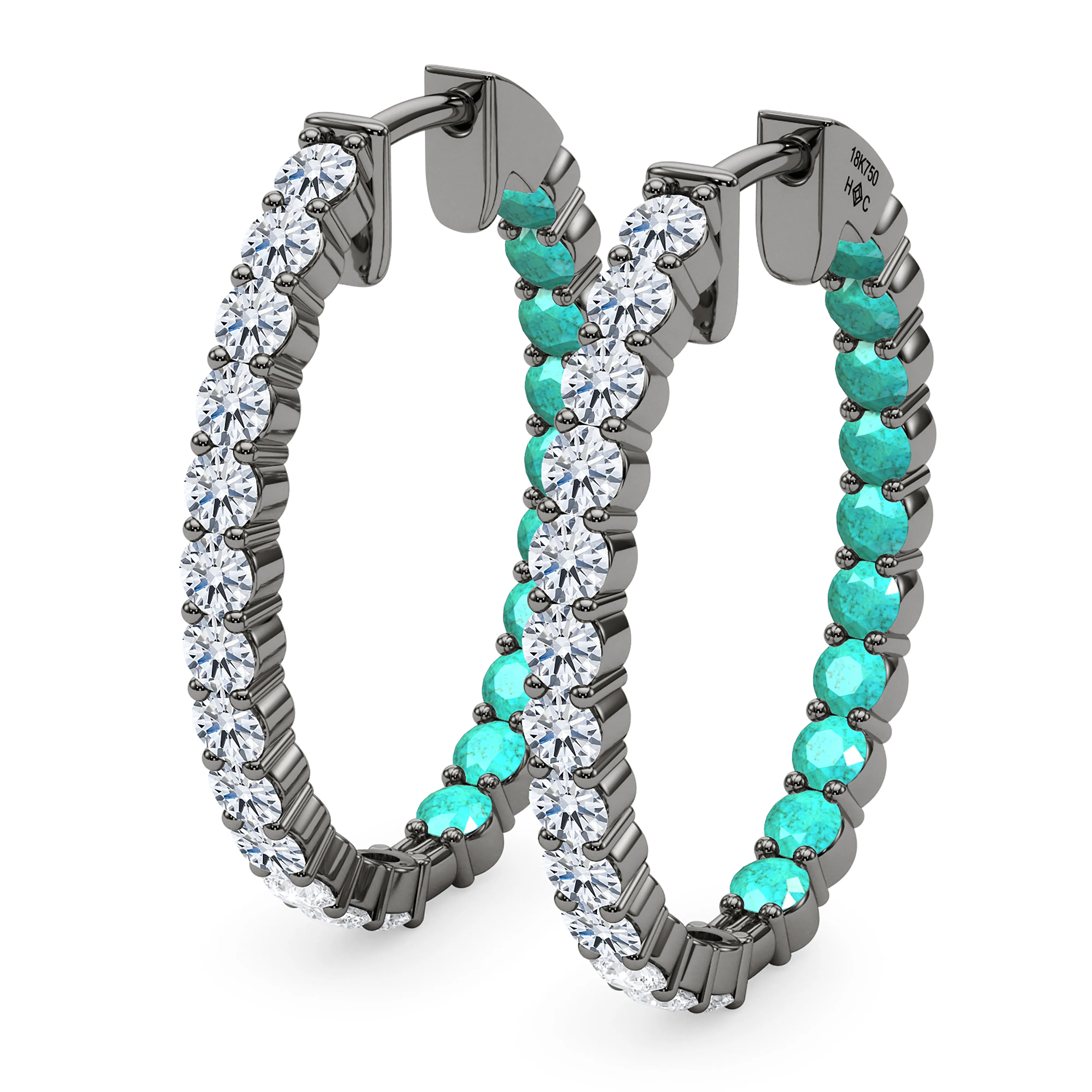 Oval Shape Diamond & Birthstone Inside Out Hoops