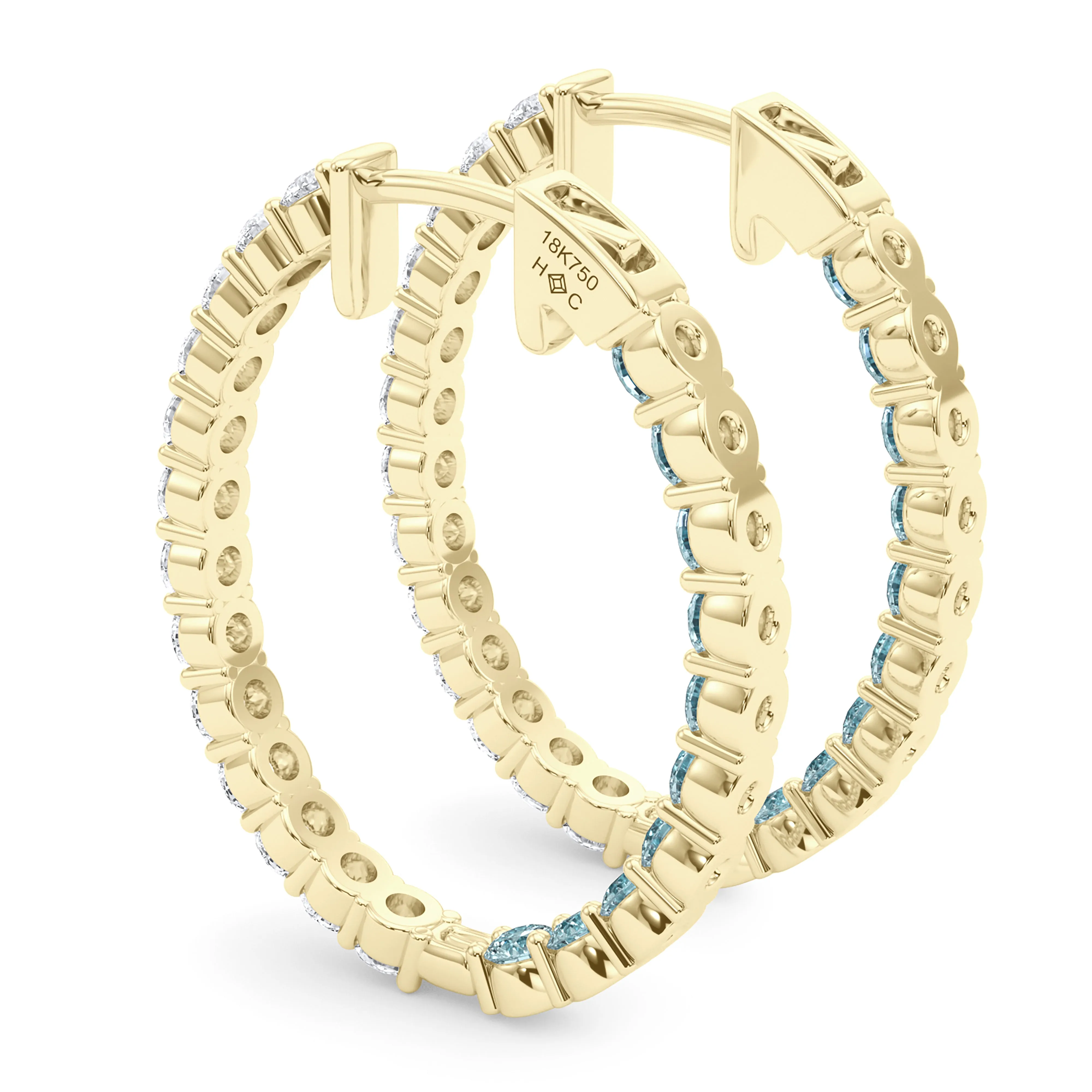 Oval Shape Diamond & Birthstone Inside Out Hoops