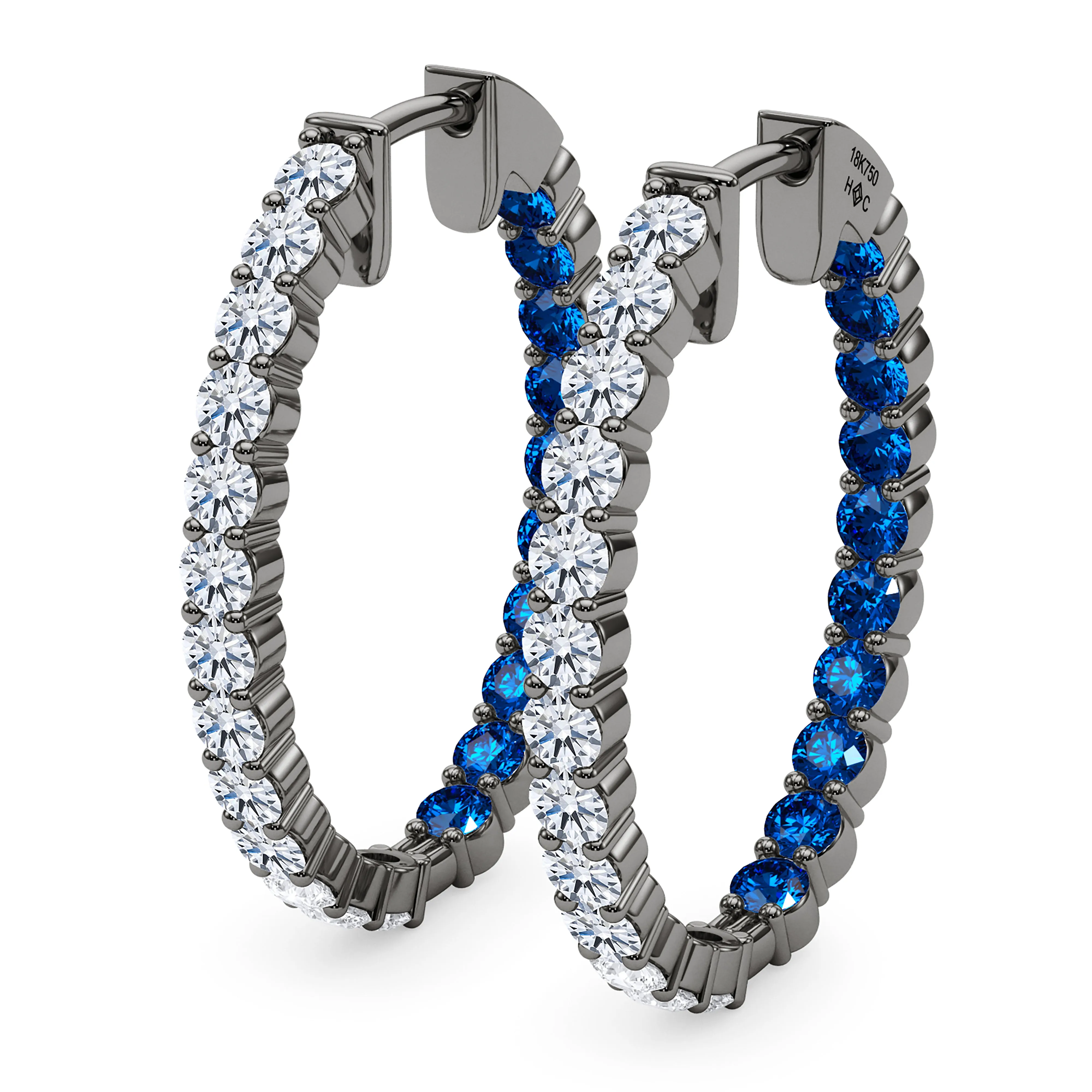 Oval Shape Diamond & Birthstone Inside Out Hoops
