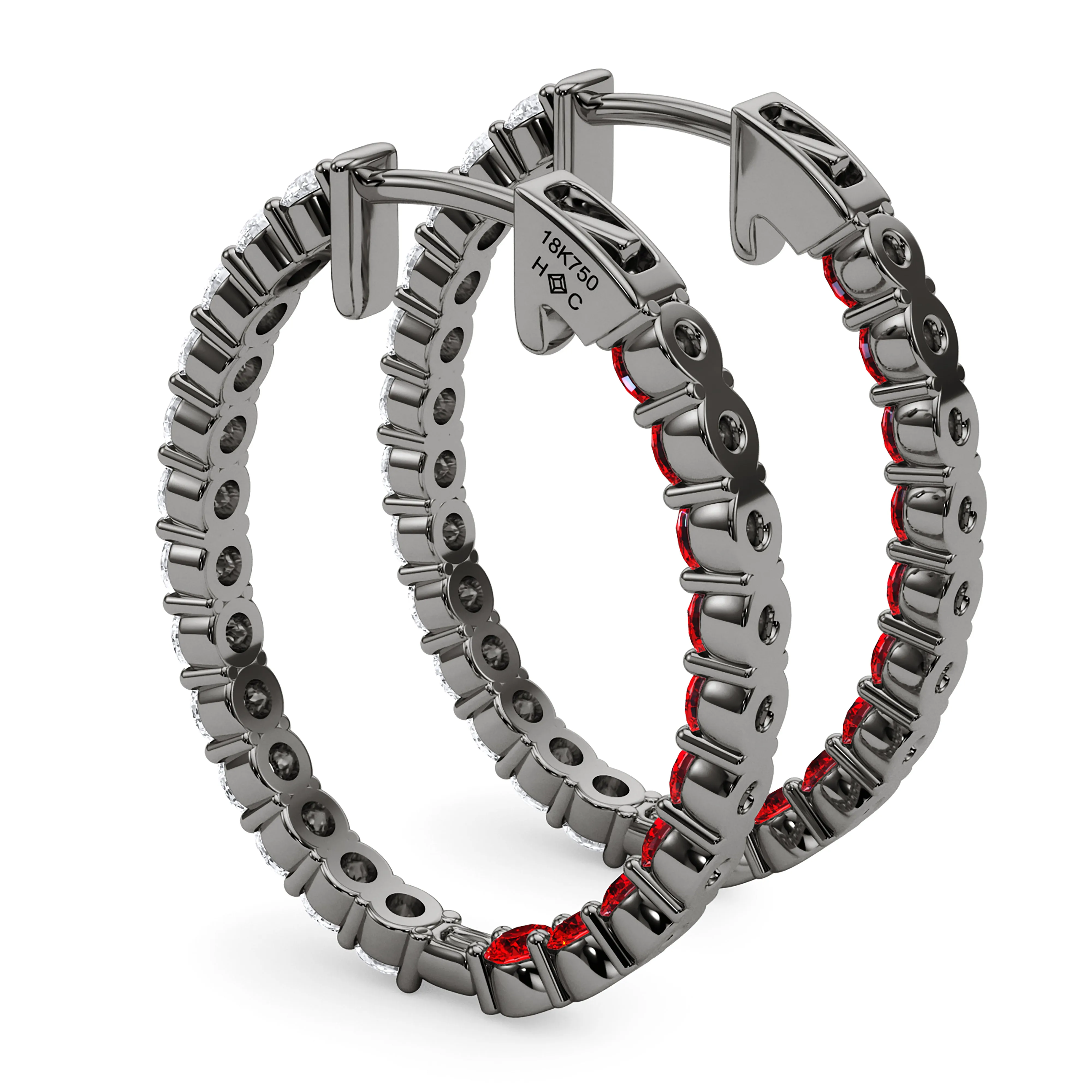 Oval Shape Diamond & Birthstone Inside Out Hoops