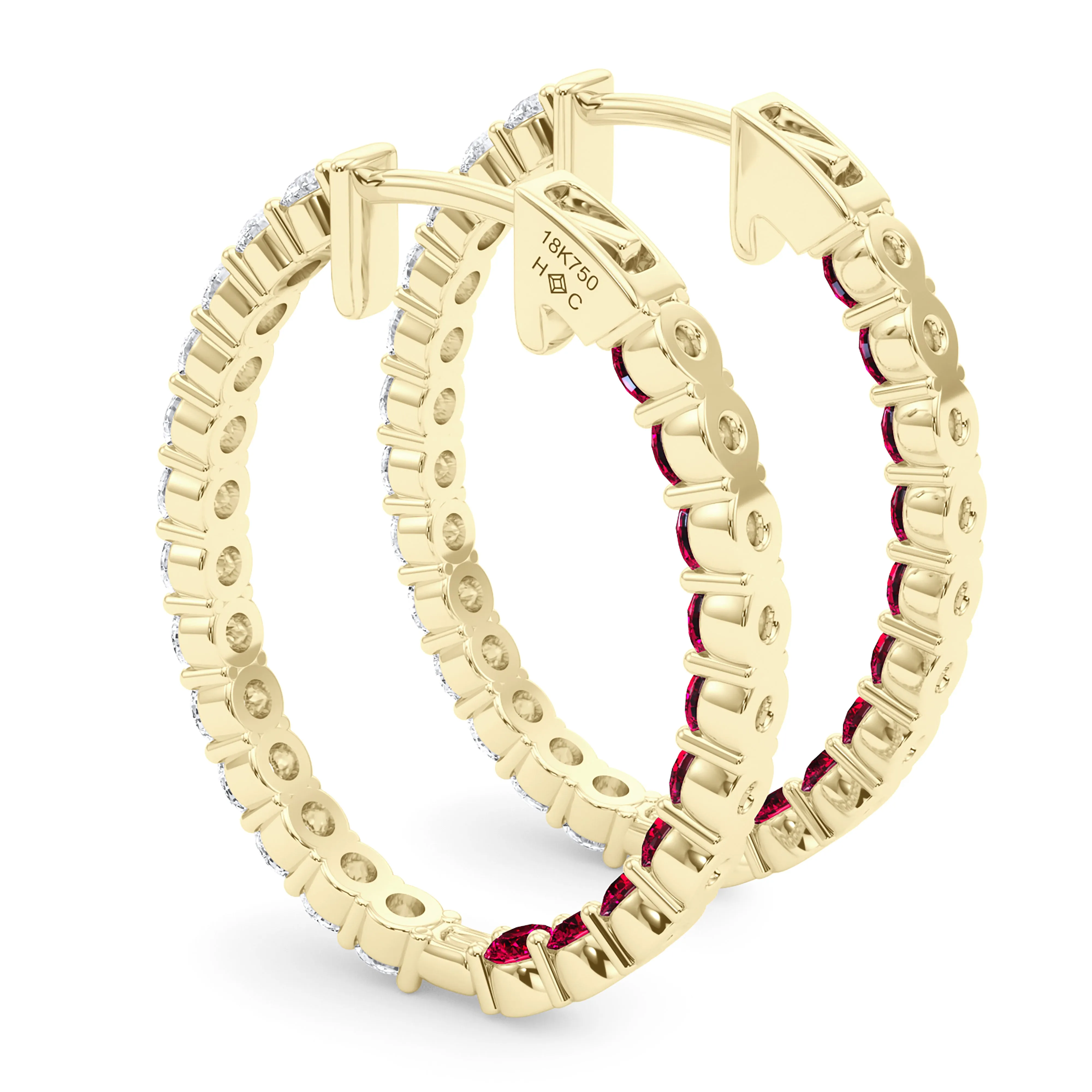 Oval Shape Diamond & Birthstone Inside Out Hoops