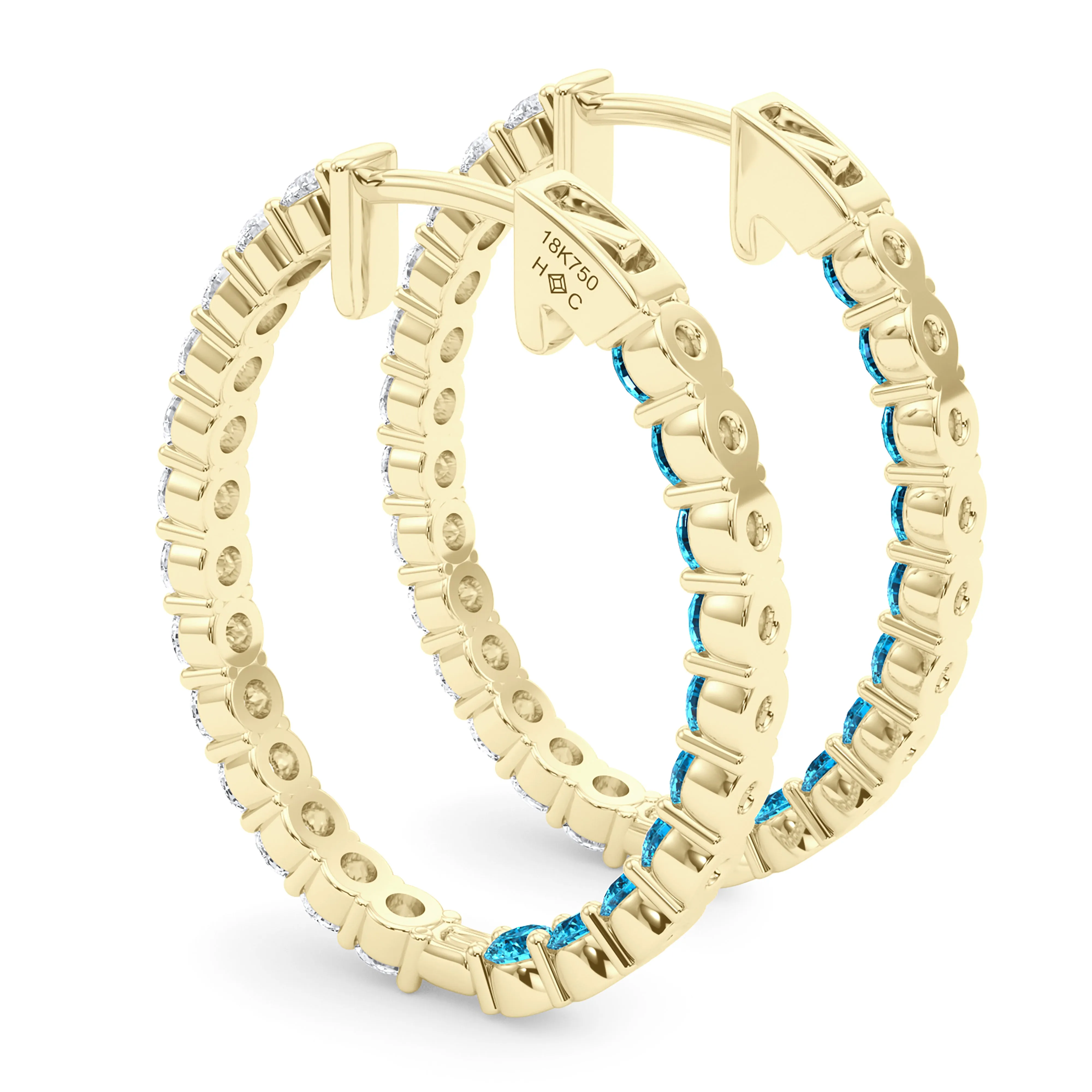 Oval Shape Diamond & Birthstone Inside Out Hoops