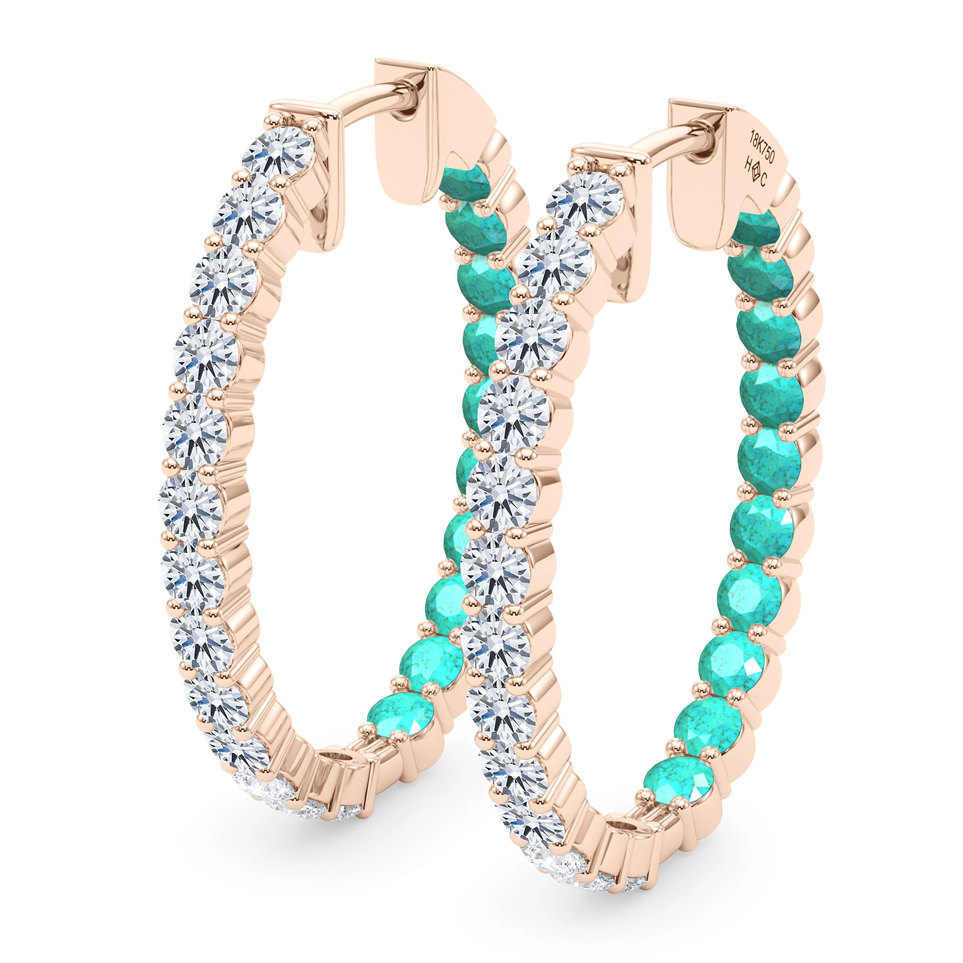Oval Shape Diamond & Birthstone Inside Out Hoops