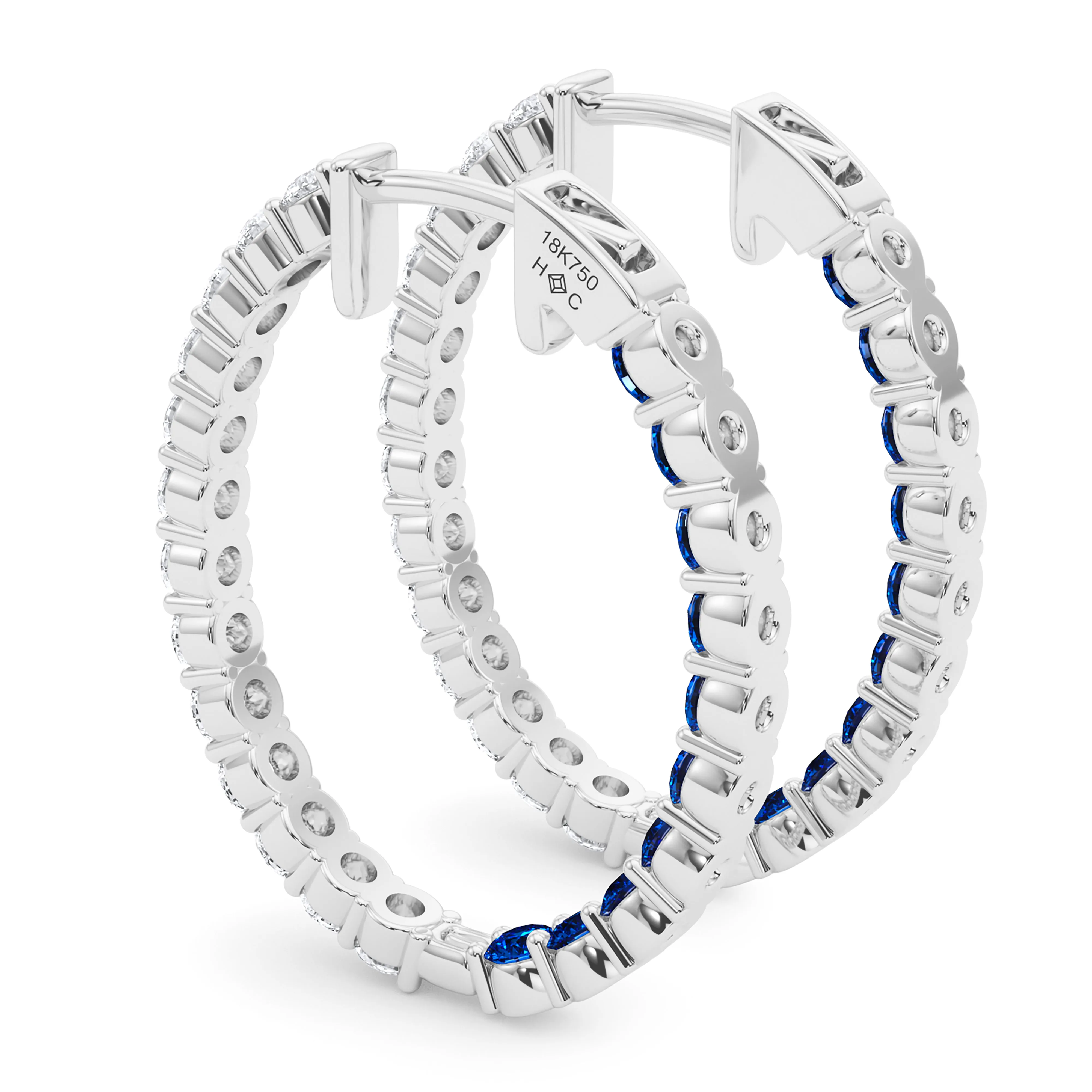 Oval Shape Diamond & Birthstone Inside Out Hoops
