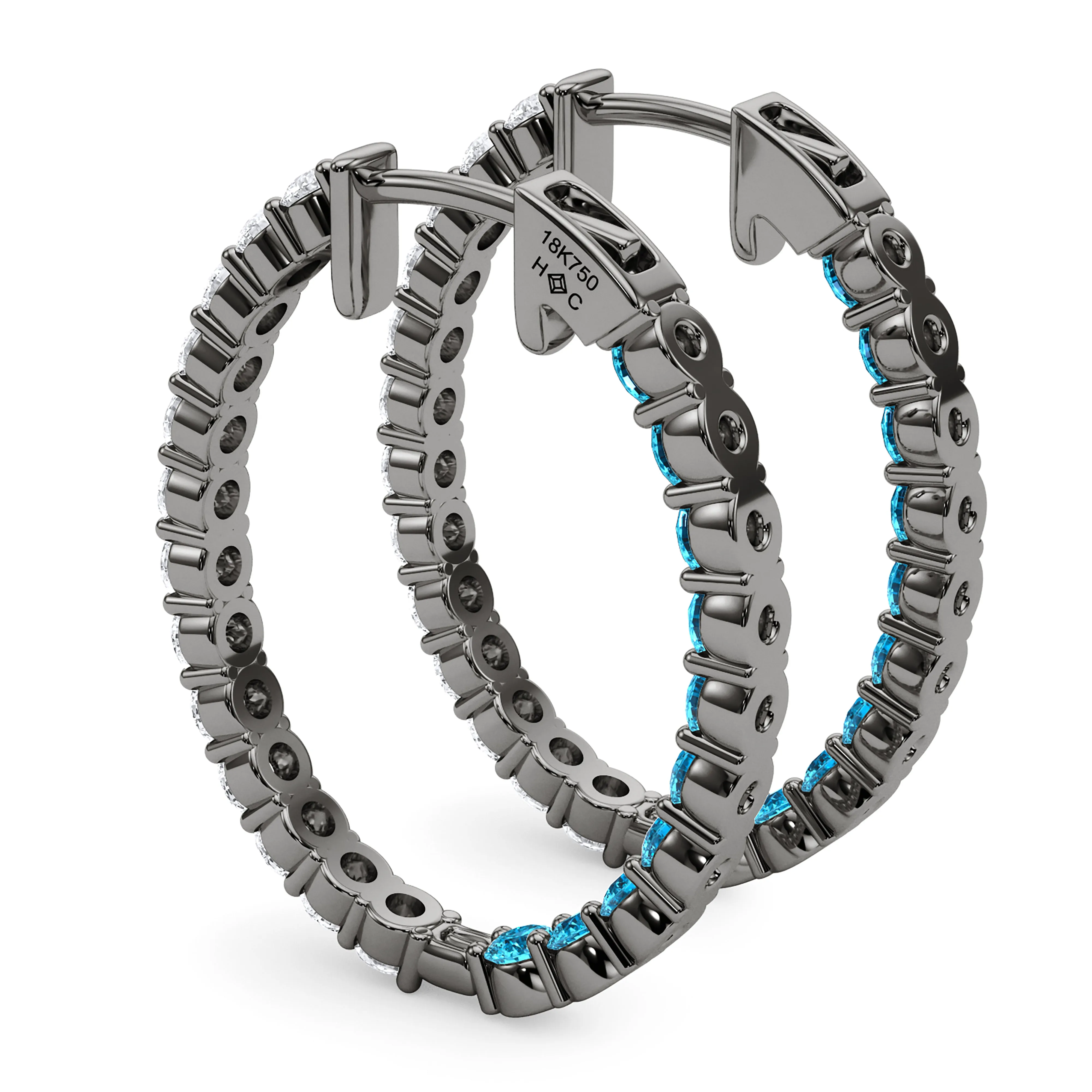Oval Shape Diamond & Birthstone Inside Out Hoops