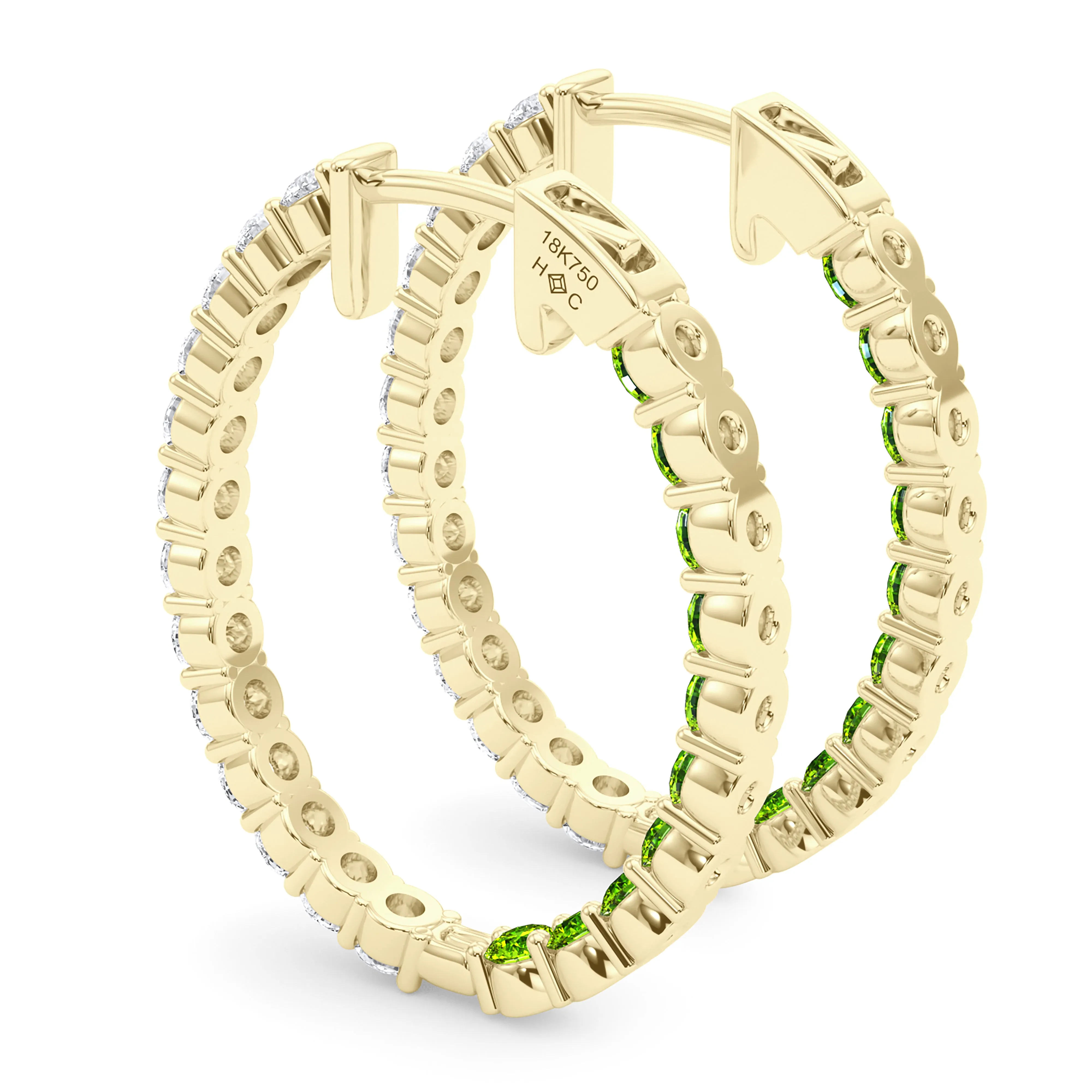 Oval Shape Diamond & Birthstone Inside Out Hoops
