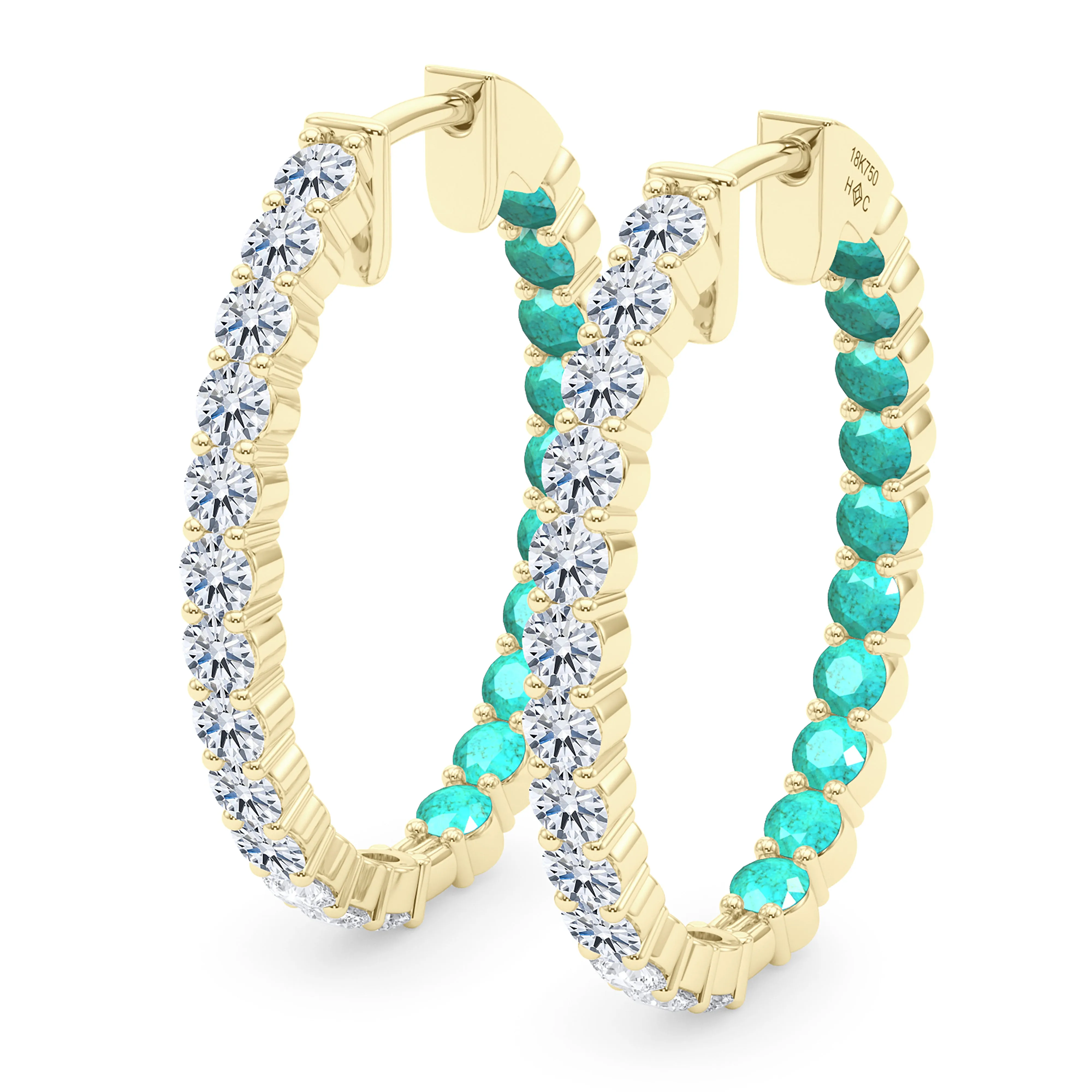 Oval Shape Diamond & Birthstone Inside Out Hoops