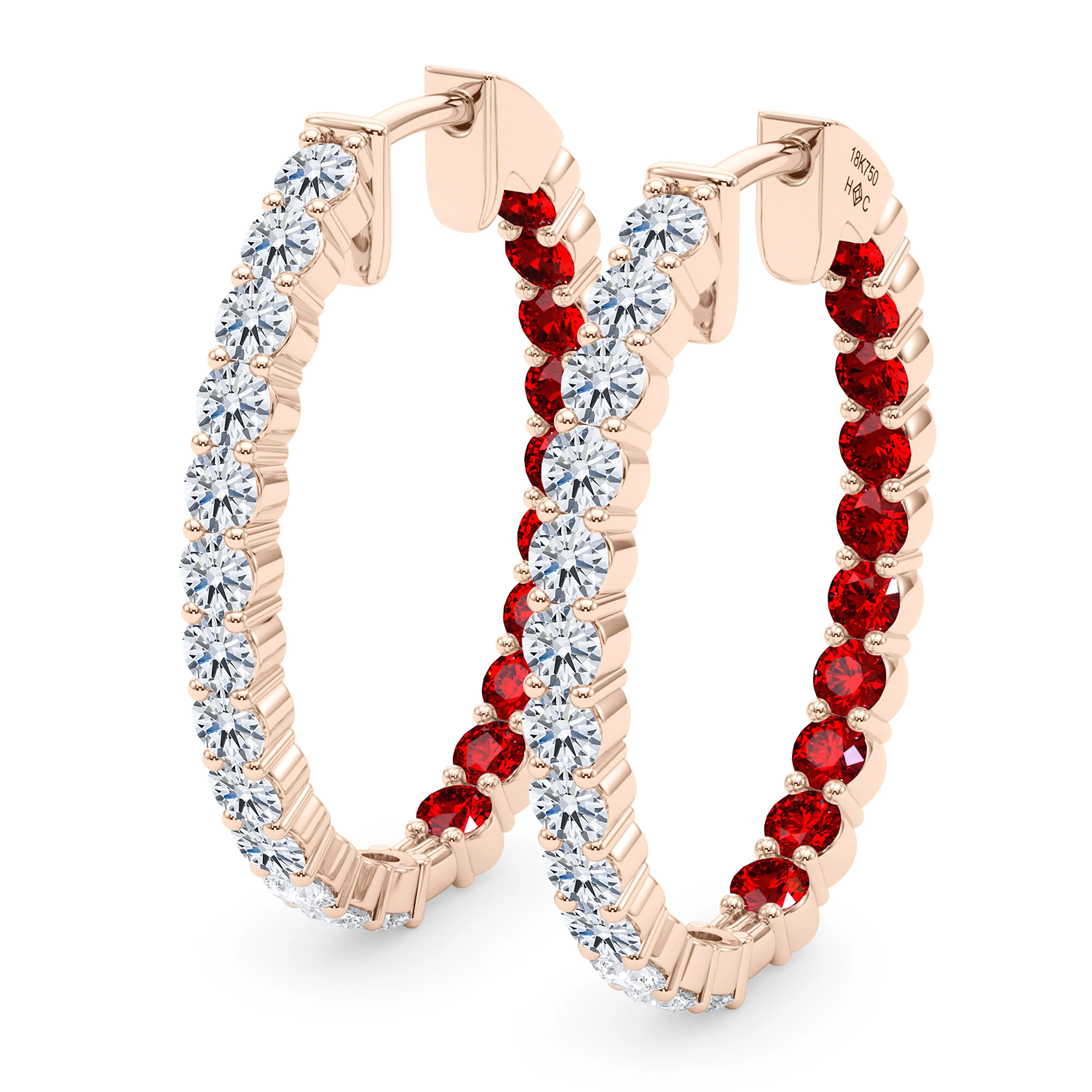 Oval Shape Diamond & Birthstone Inside Out Hoops