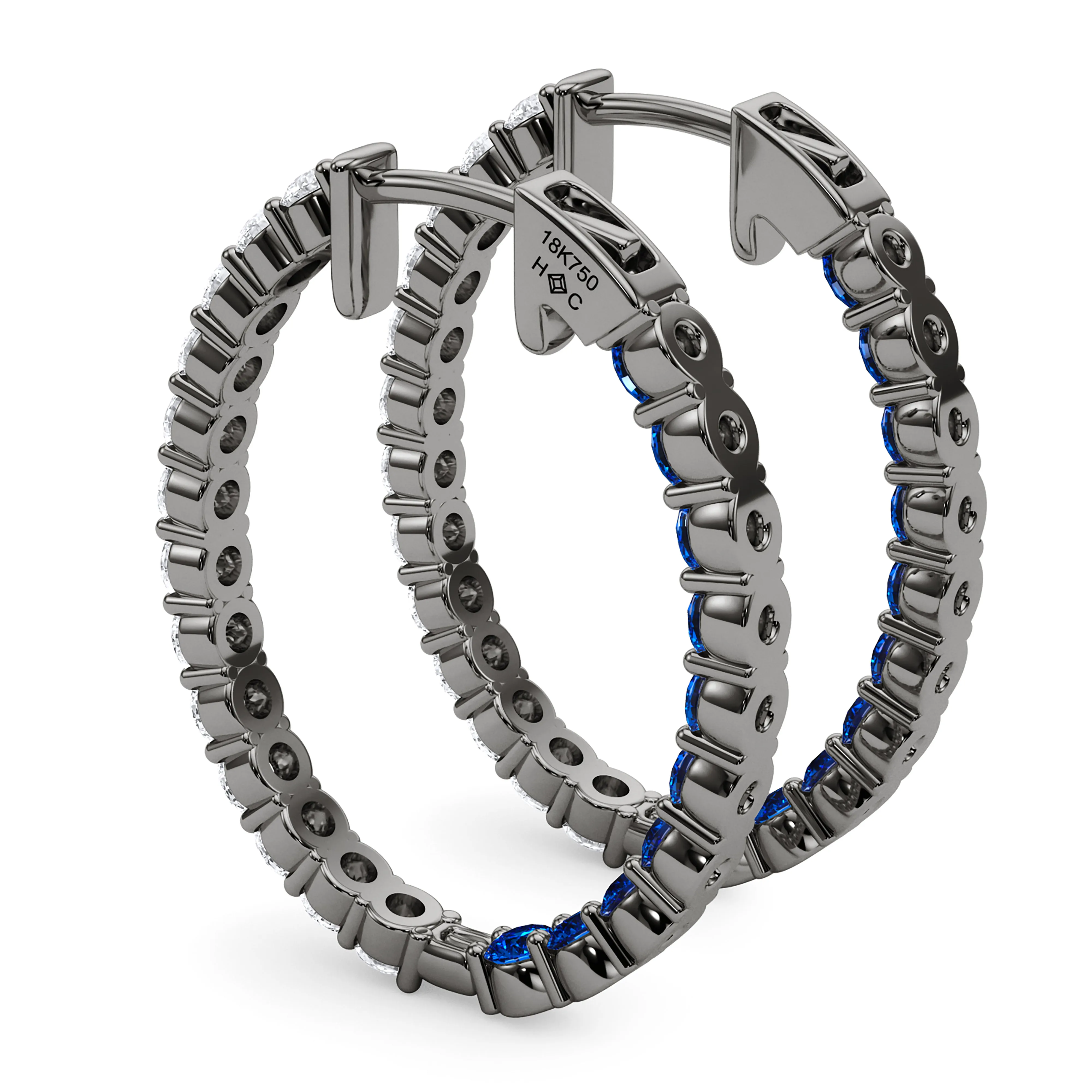 Oval Shape Diamond & Birthstone Inside Out Hoops