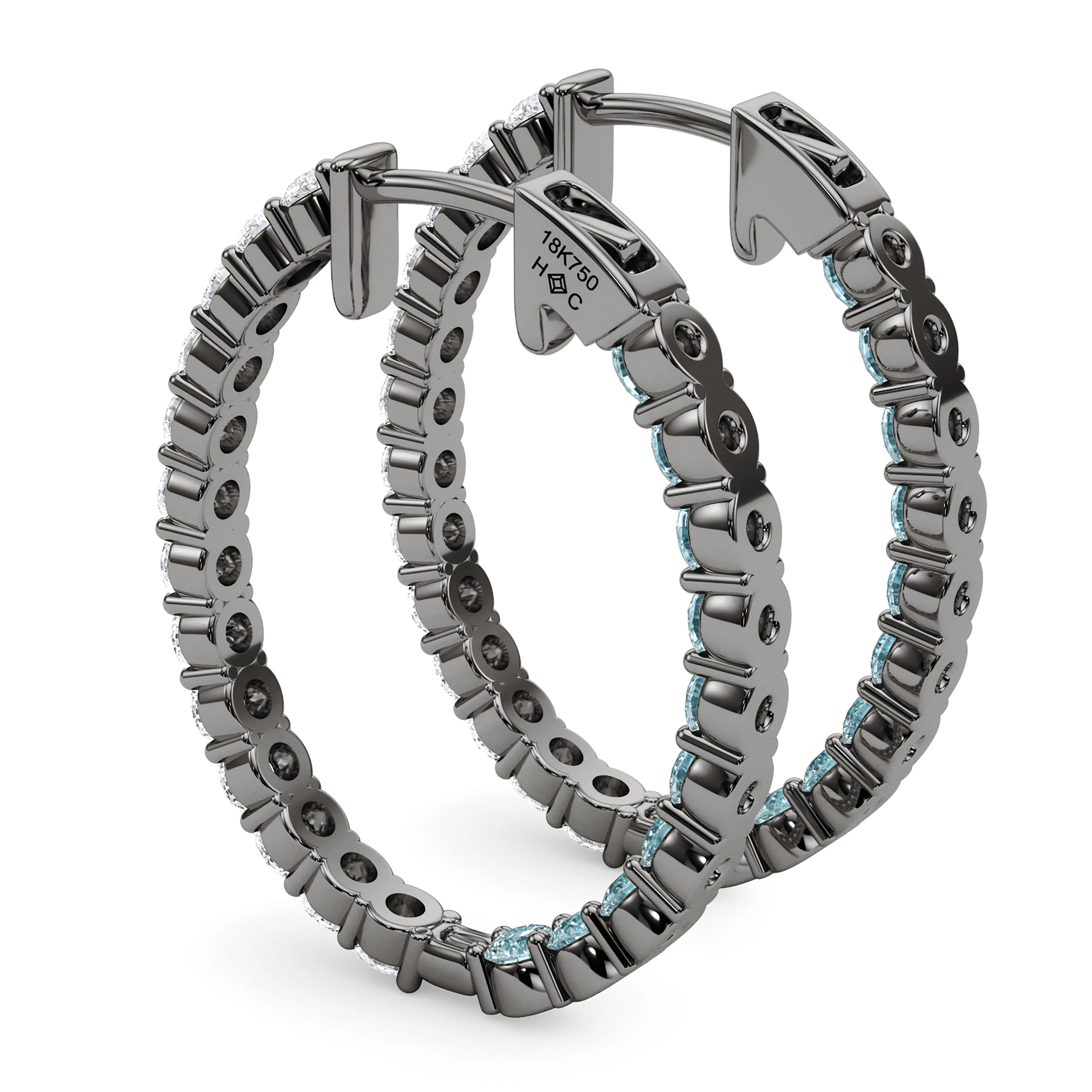 Oval Shape Diamond & Birthstone Inside Out Hoops