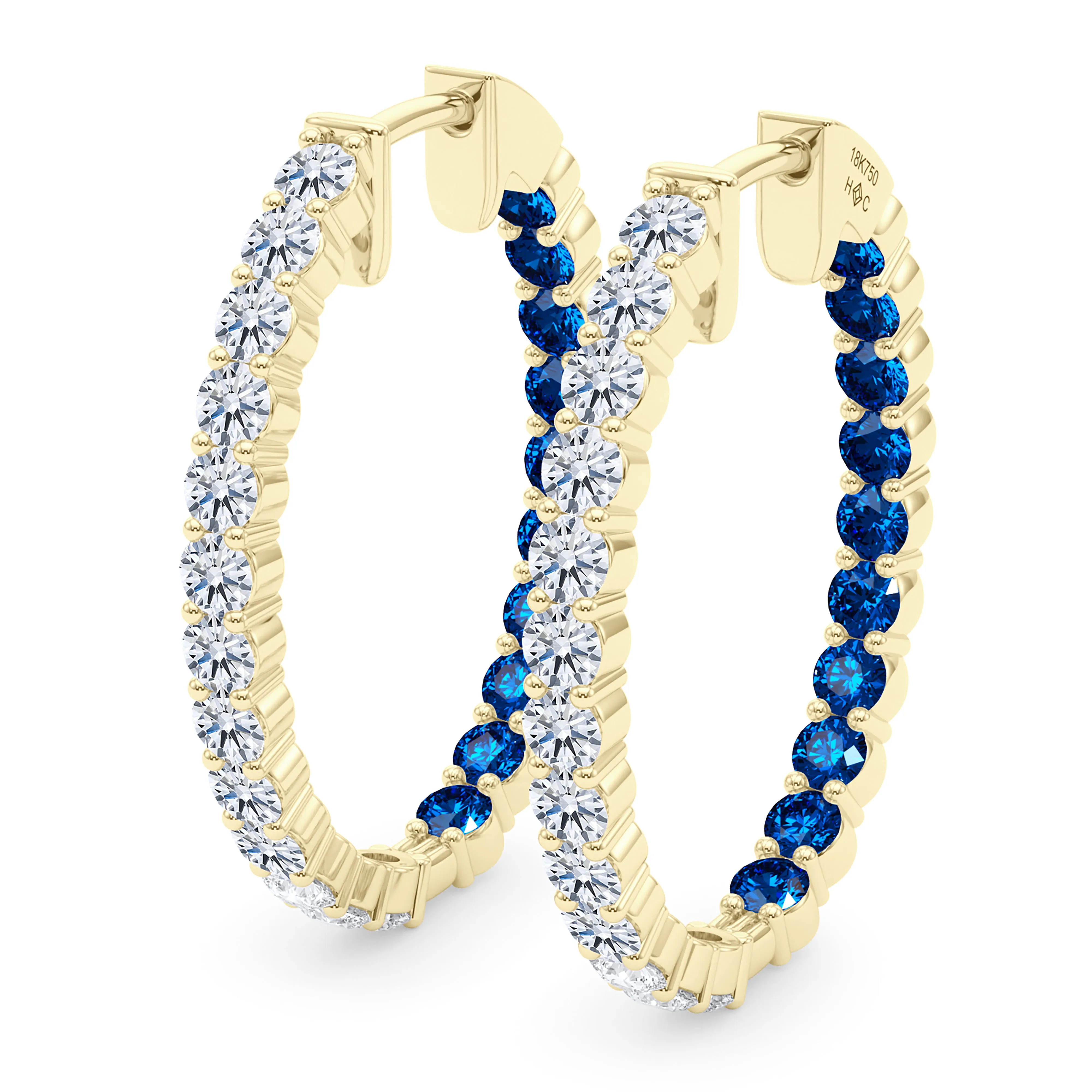 Oval Shape Diamond & Birthstone Inside Out Hoops