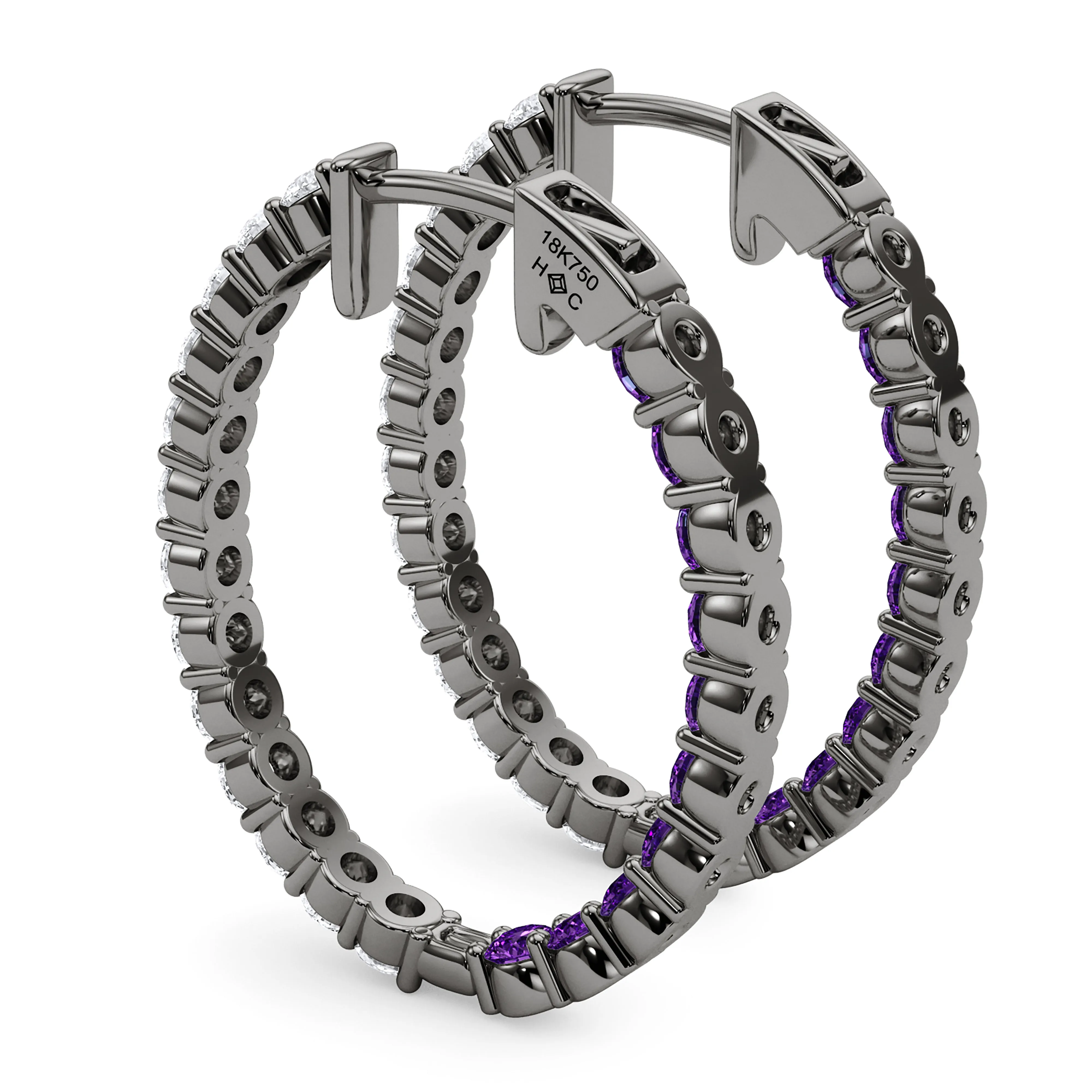 Oval Shape Diamond & Birthstone Inside Out Hoops
