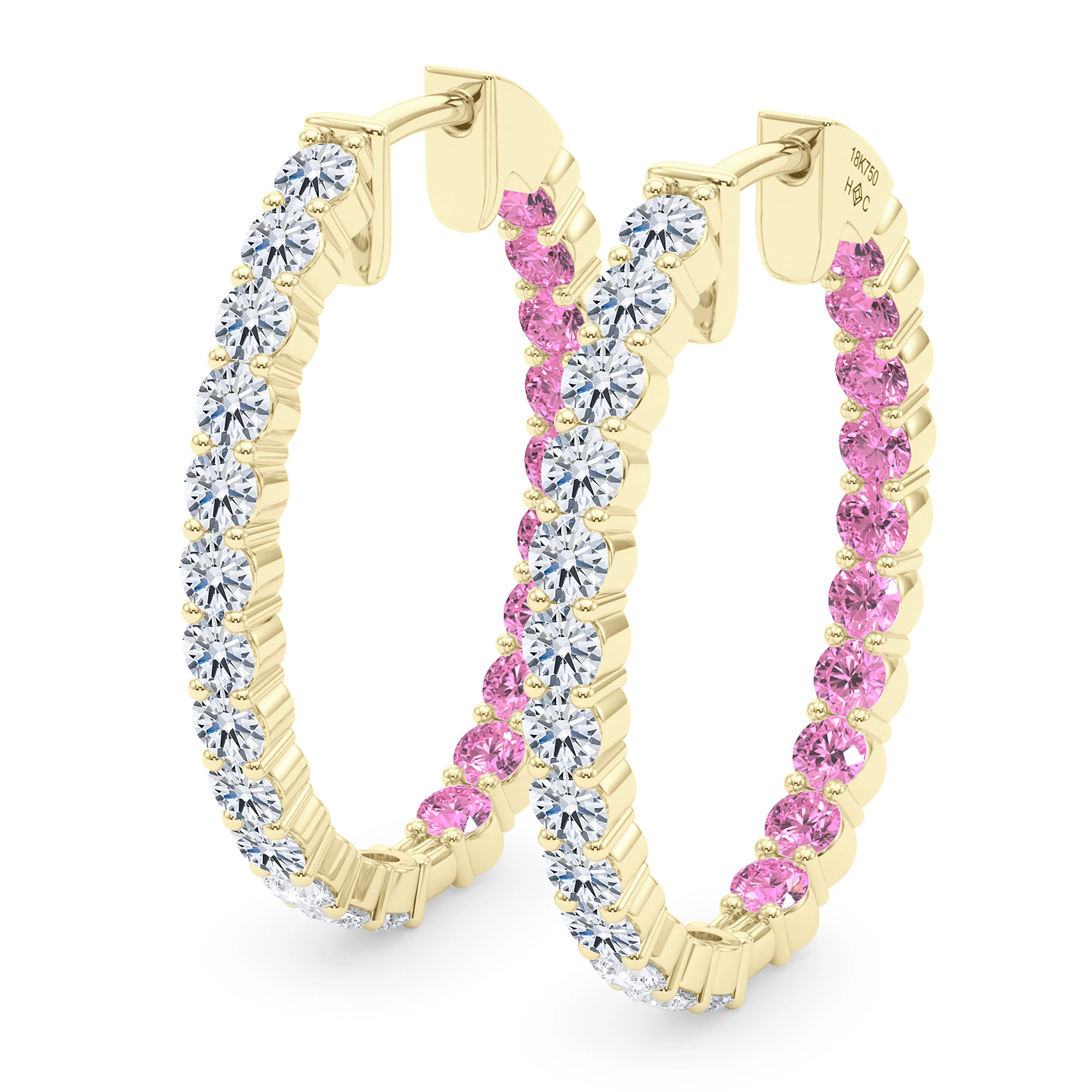 Oval Shape Diamond & Birthstone Inside Out Hoops