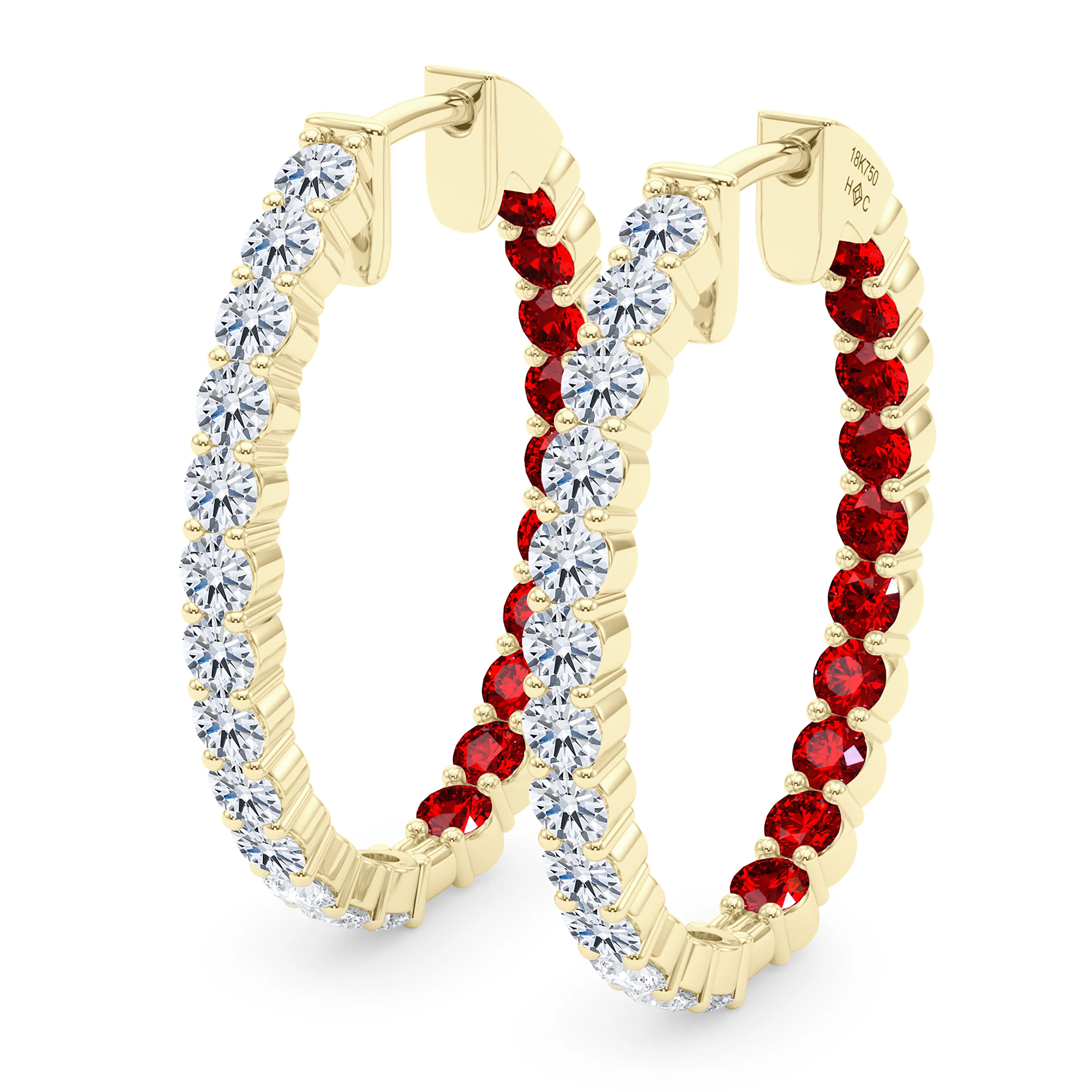 Oval Shape Diamond & Birthstone Inside Out Hoops