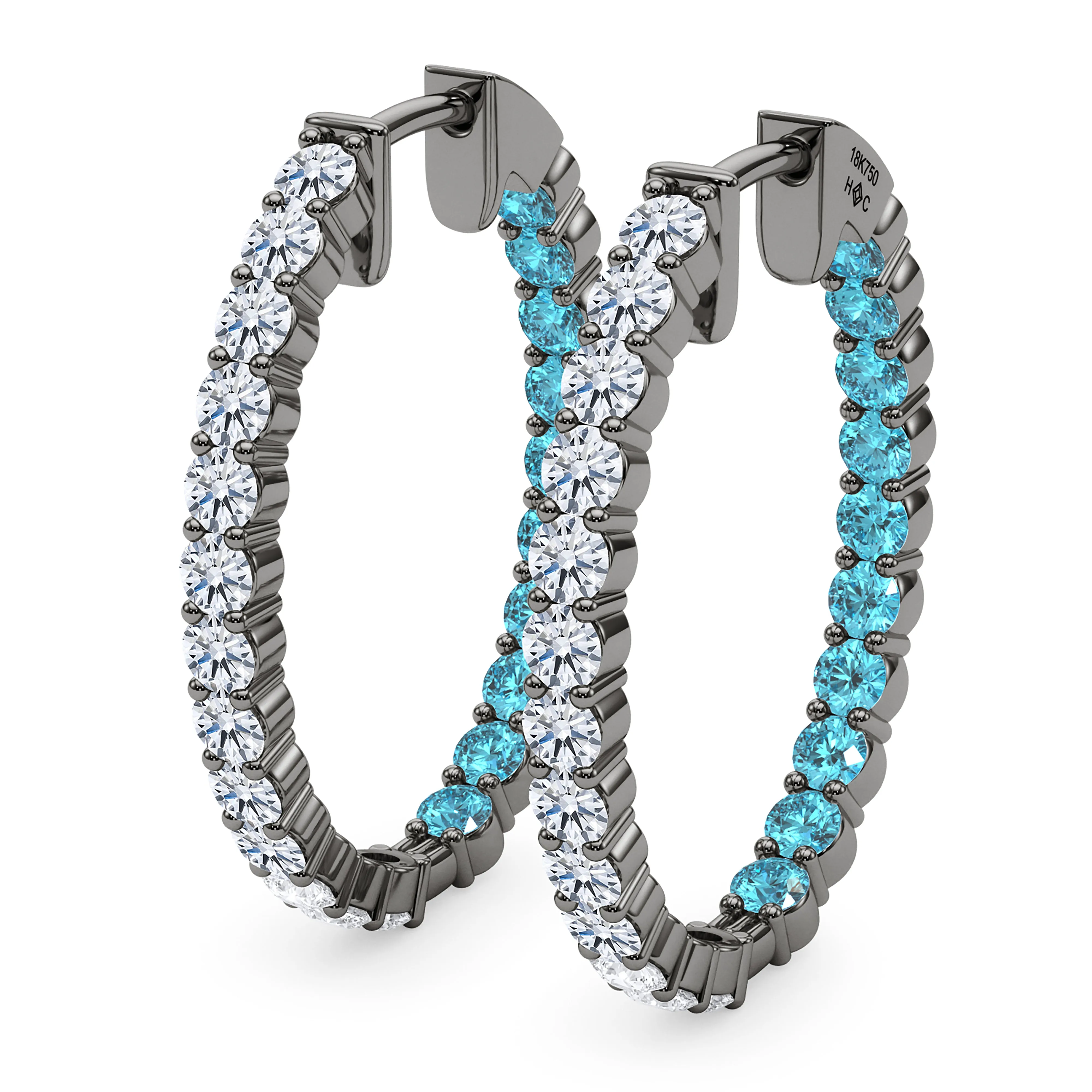 Oval Shape Diamond & Birthstone Inside Out Hoops
