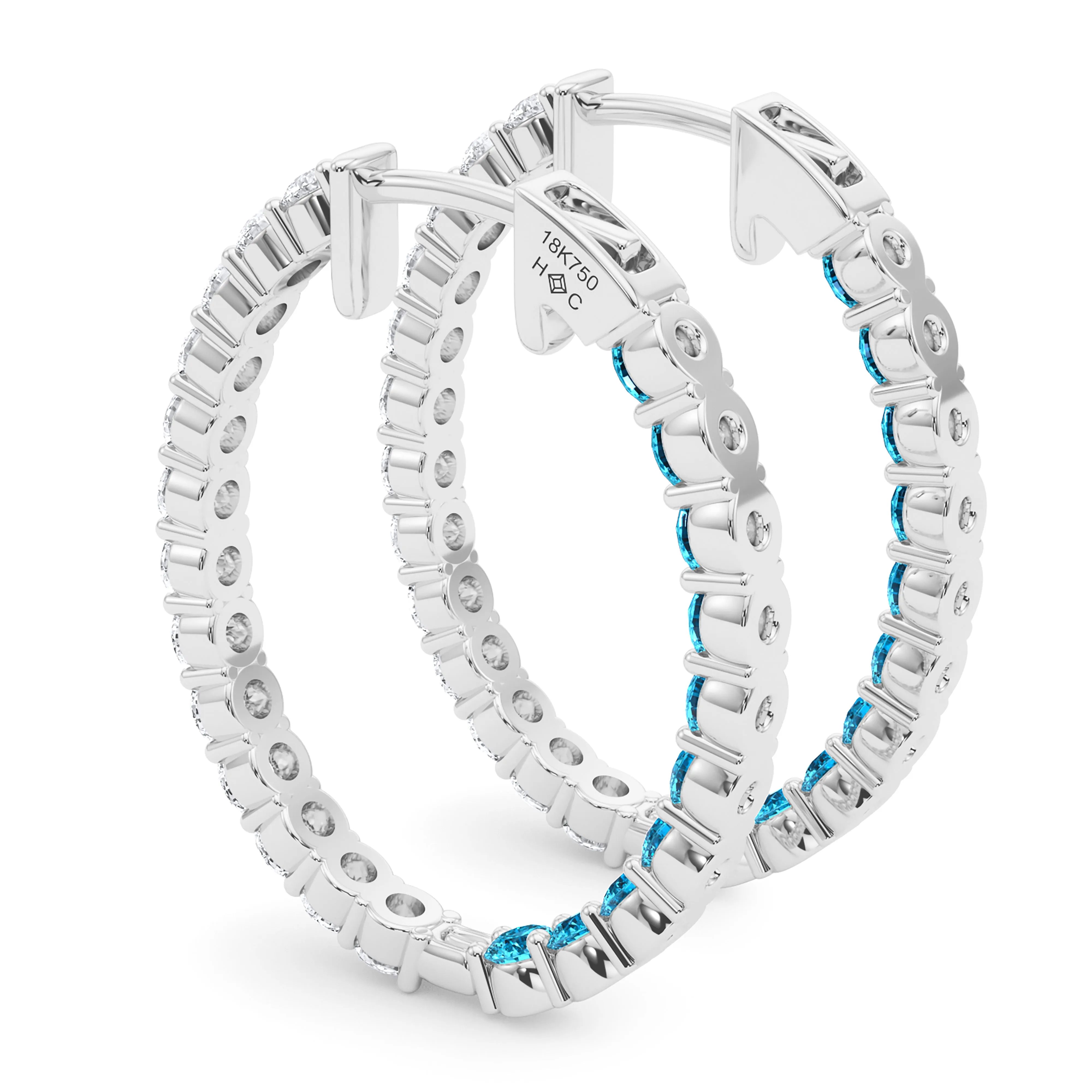 Oval Shape Diamond & Birthstone Inside Out Hoops