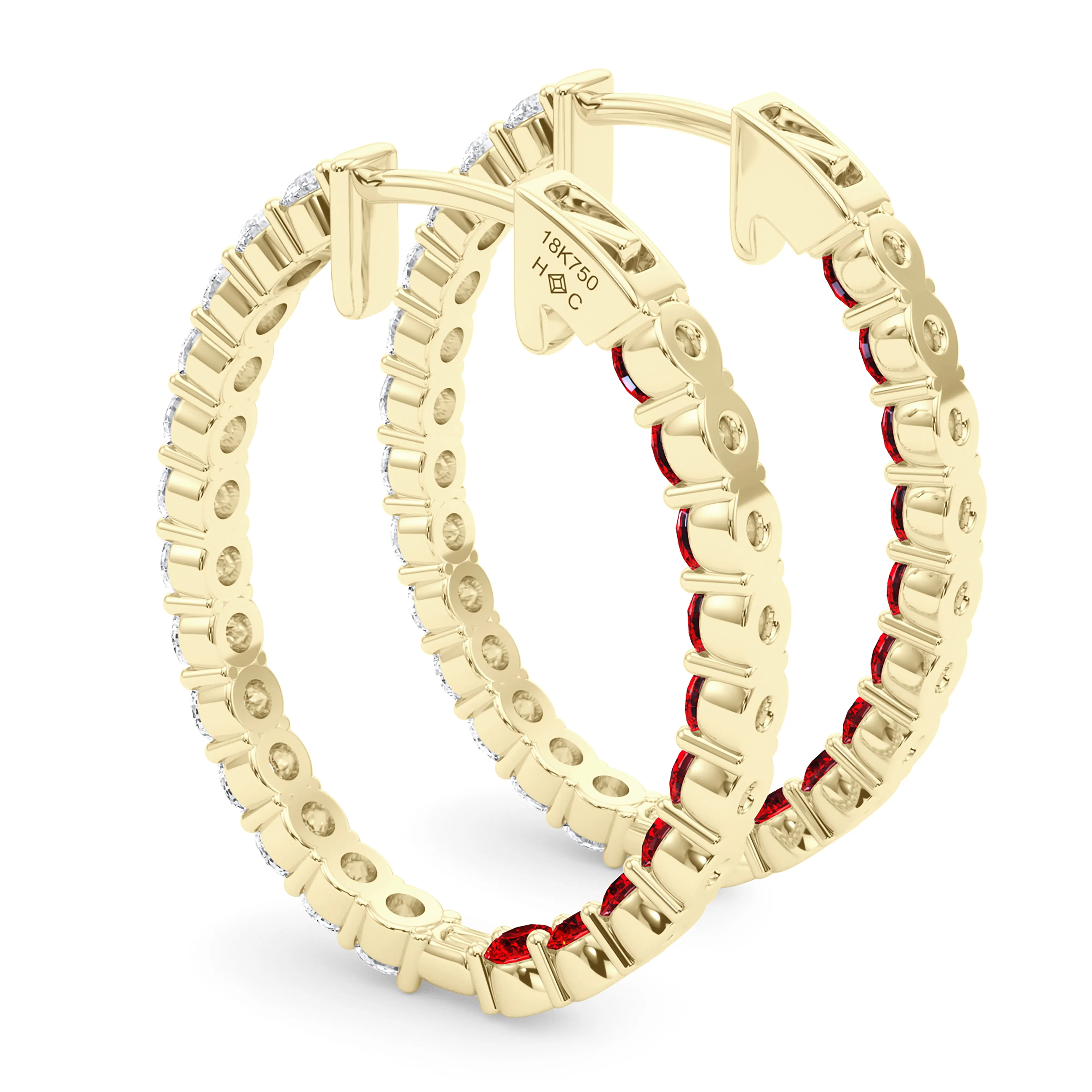 Oval Shape Diamond & Birthstone Inside Out Hoops