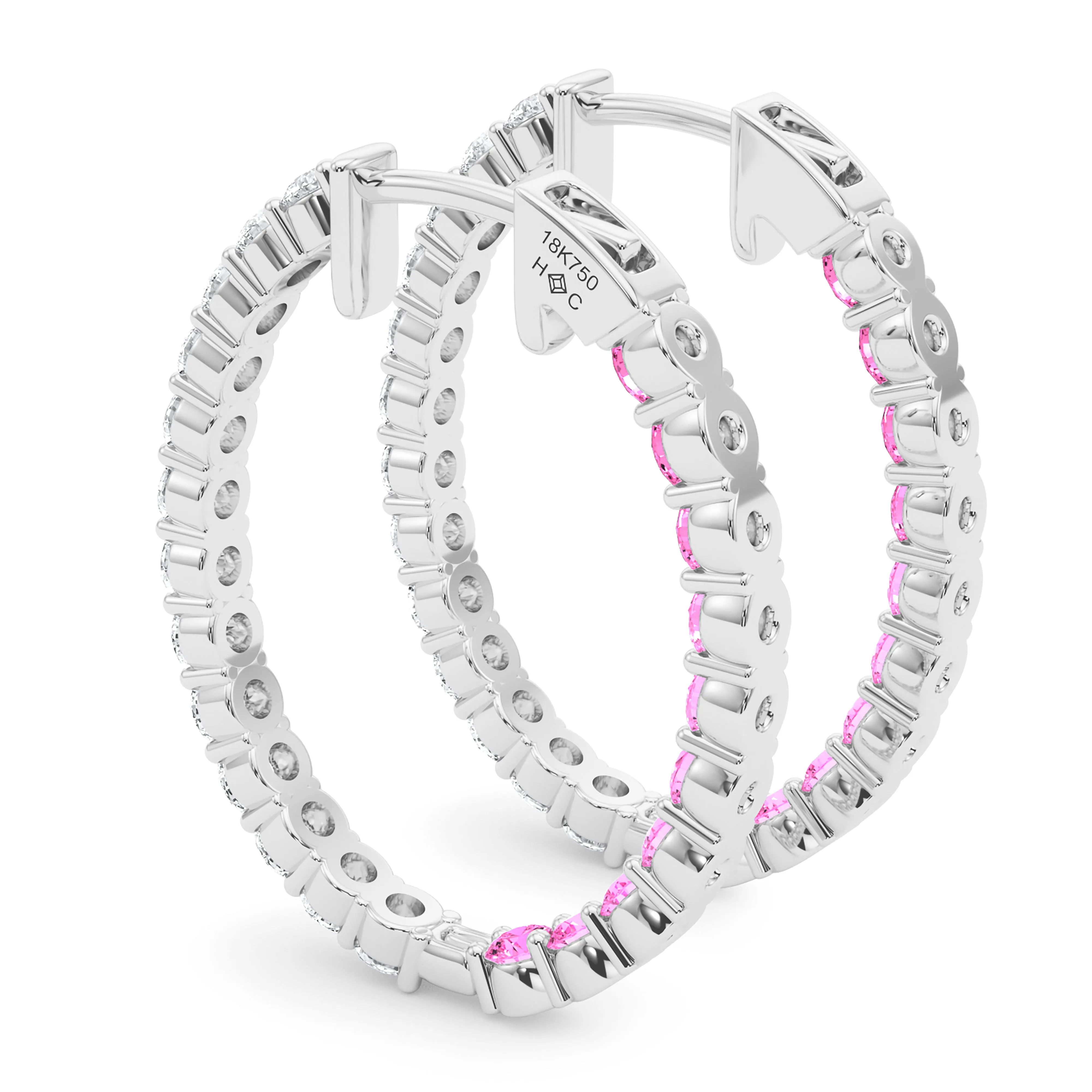 Oval Shape Diamond & Birthstone Inside Out Hoops