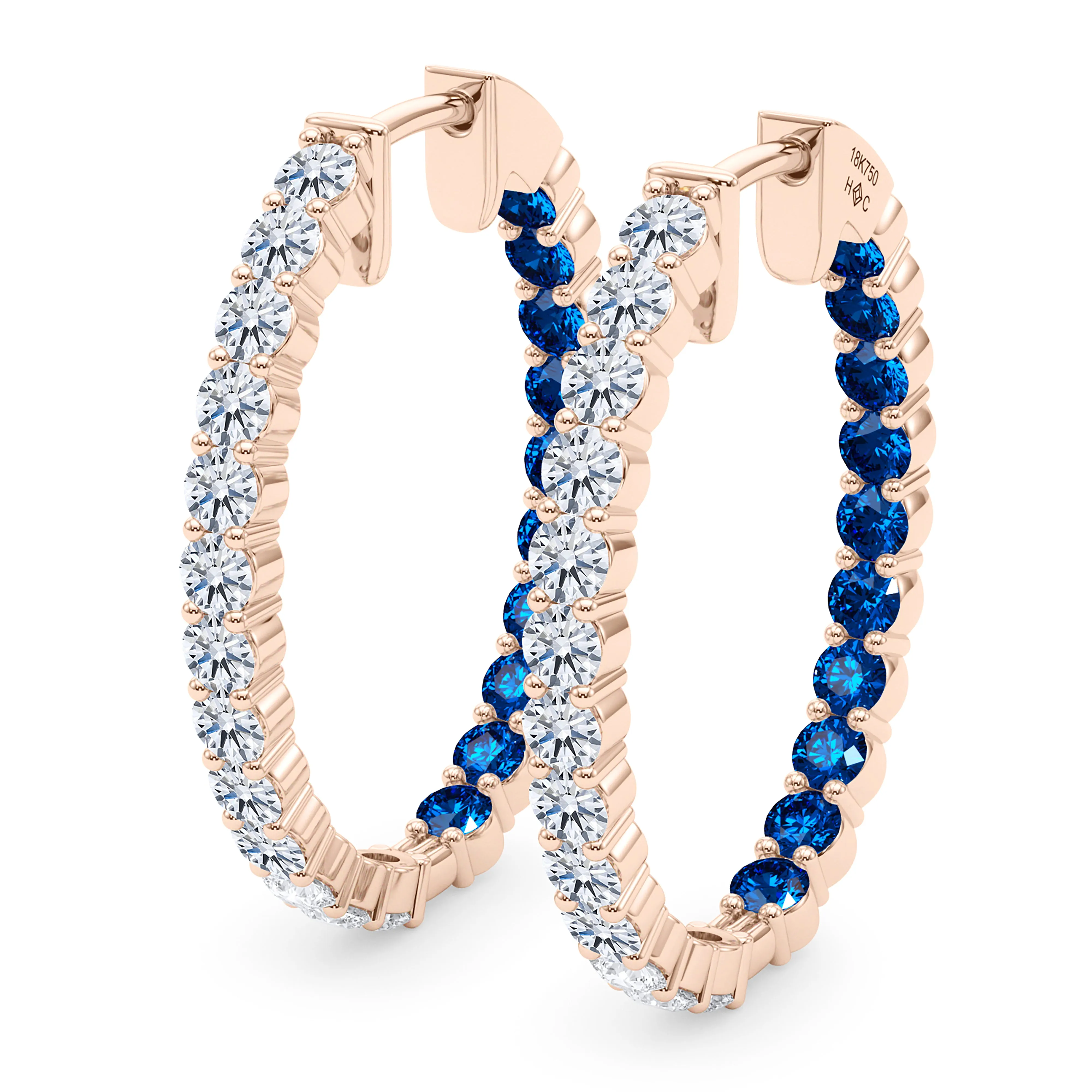 Oval Shape Diamond & Birthstone Inside Out Hoops