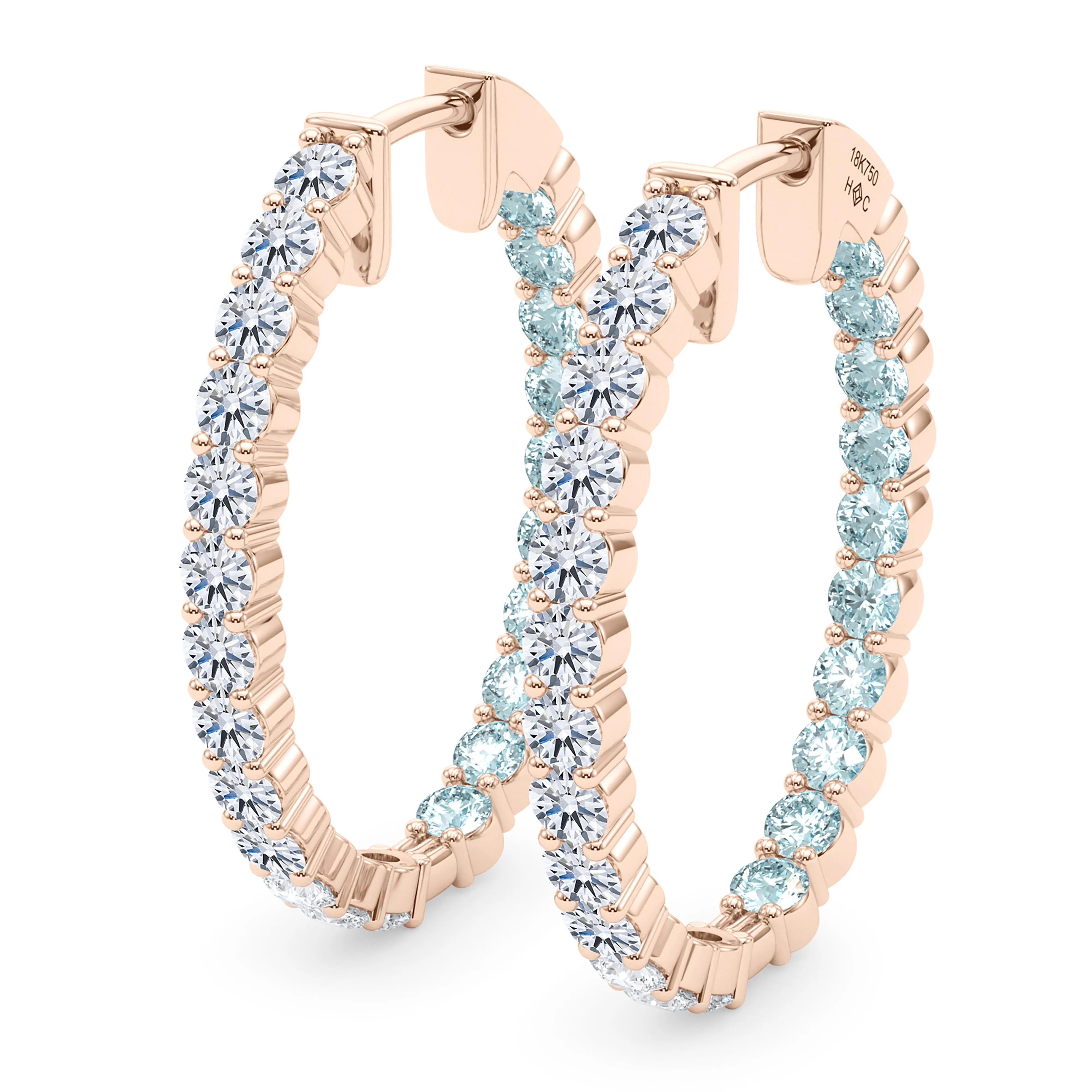 Oval Shape Diamond & Birthstone Inside Out Hoops
