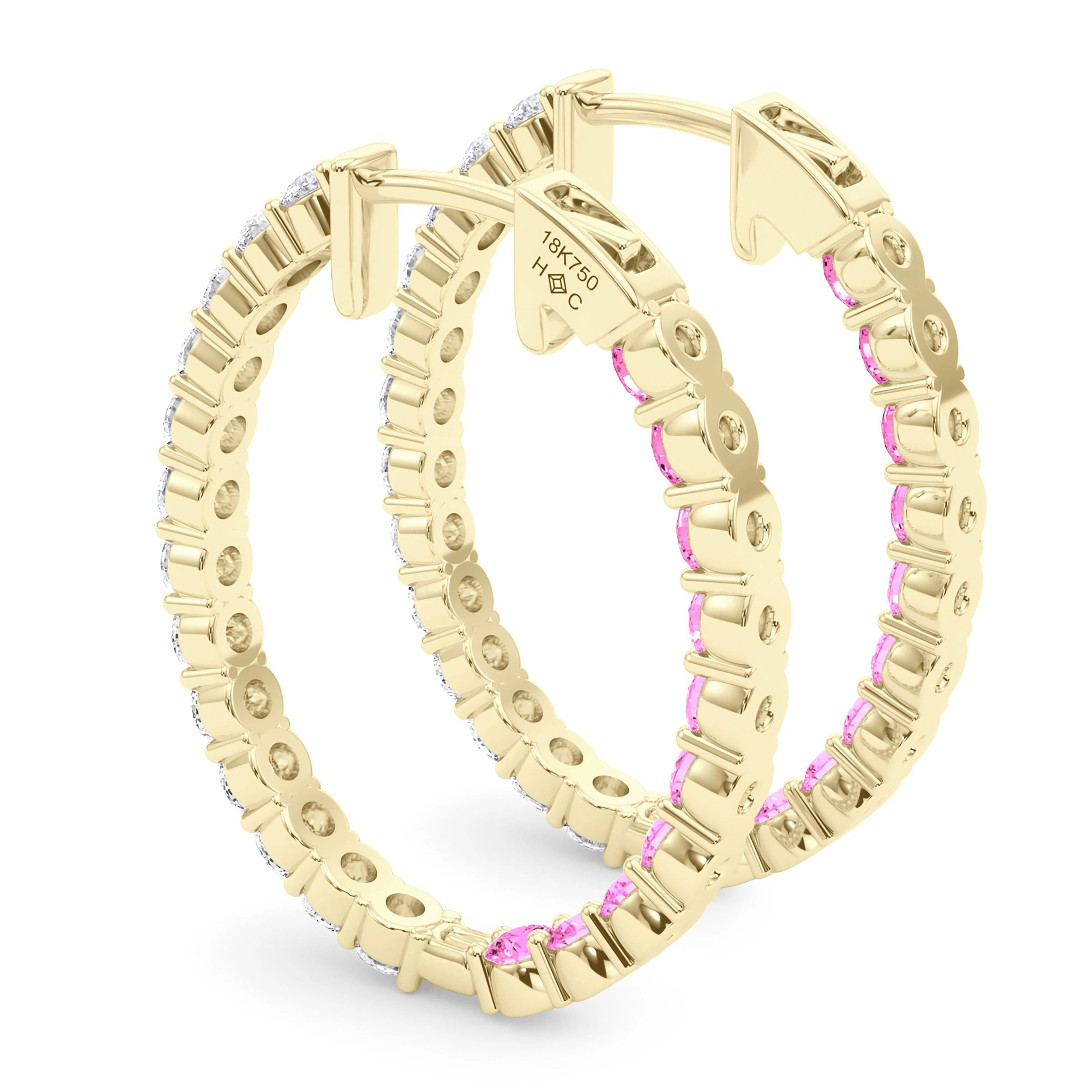 Oval Shape Diamond & Birthstone Inside Out Hoops