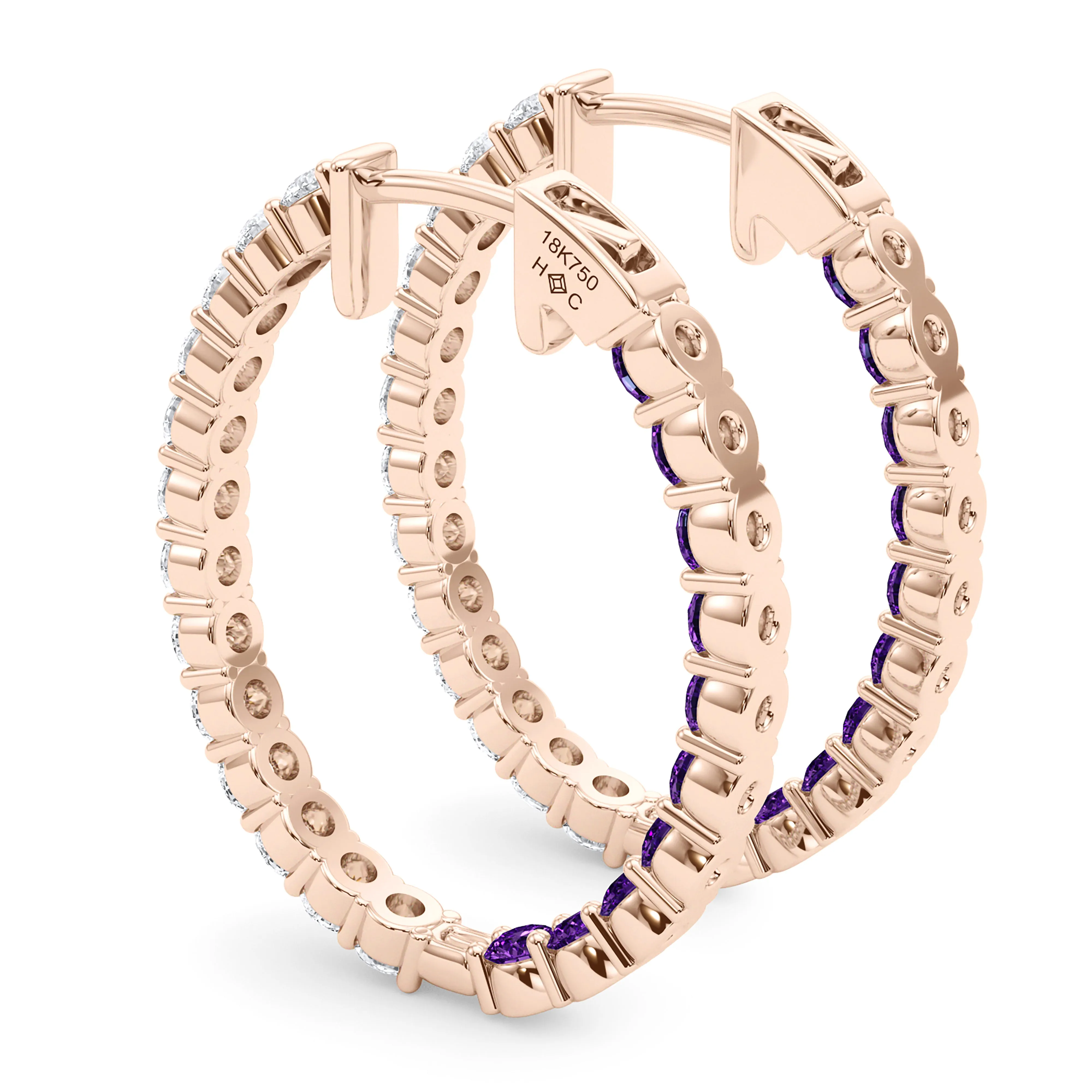 Oval Shape Diamond & Birthstone Inside Out Hoops