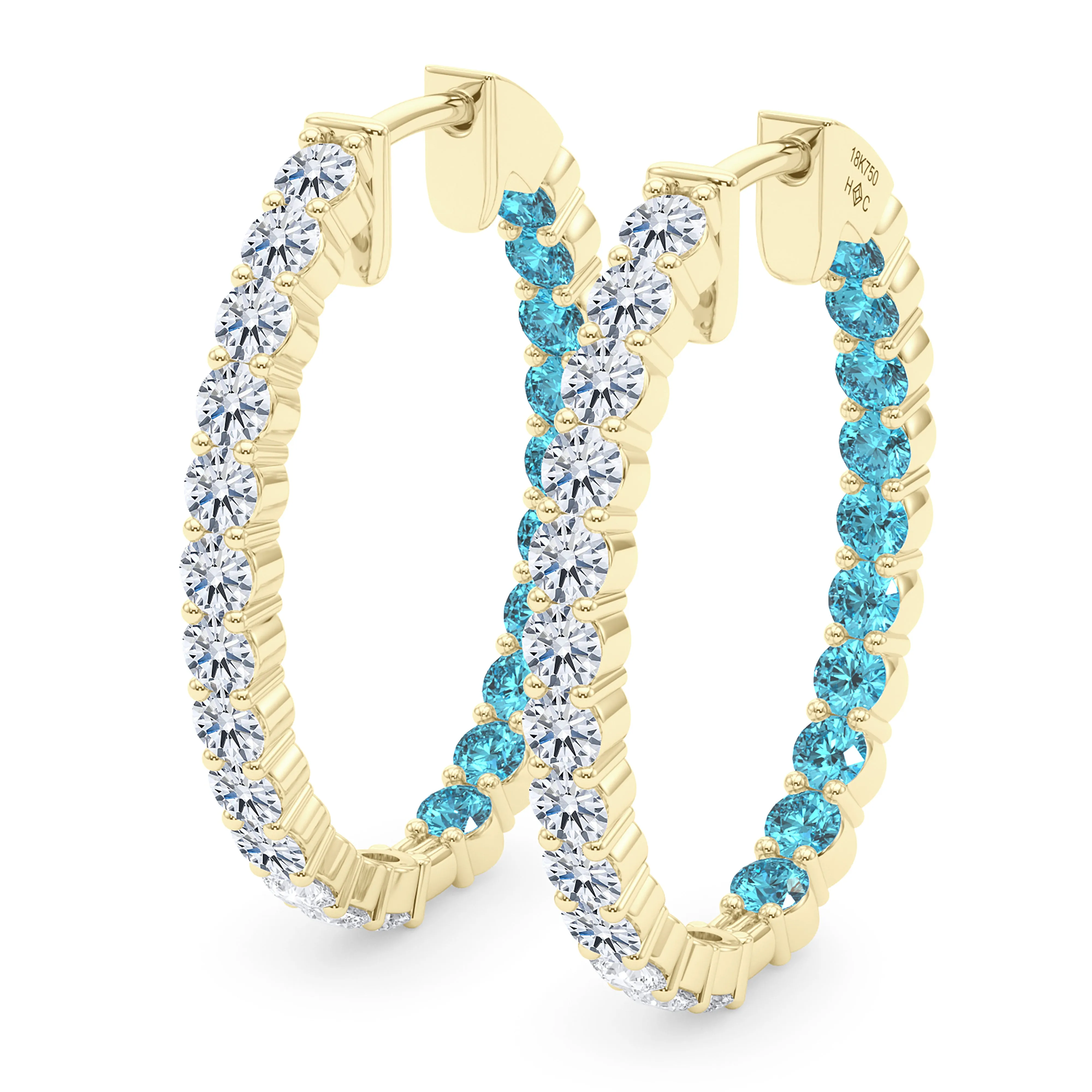 Oval Shape Diamond & Birthstone Inside Out Hoops