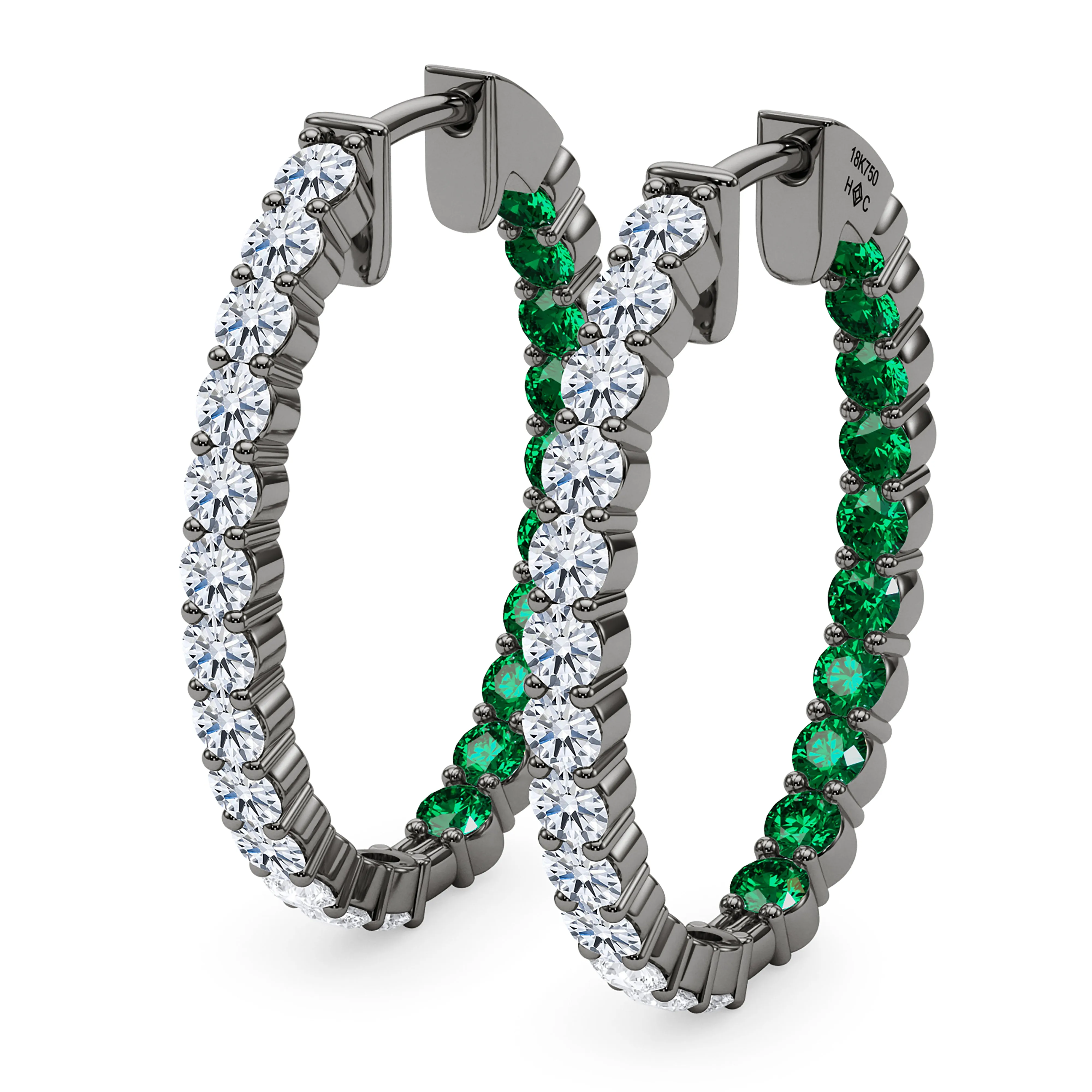 Oval Shape Diamond & Birthstone Inside Out Hoops