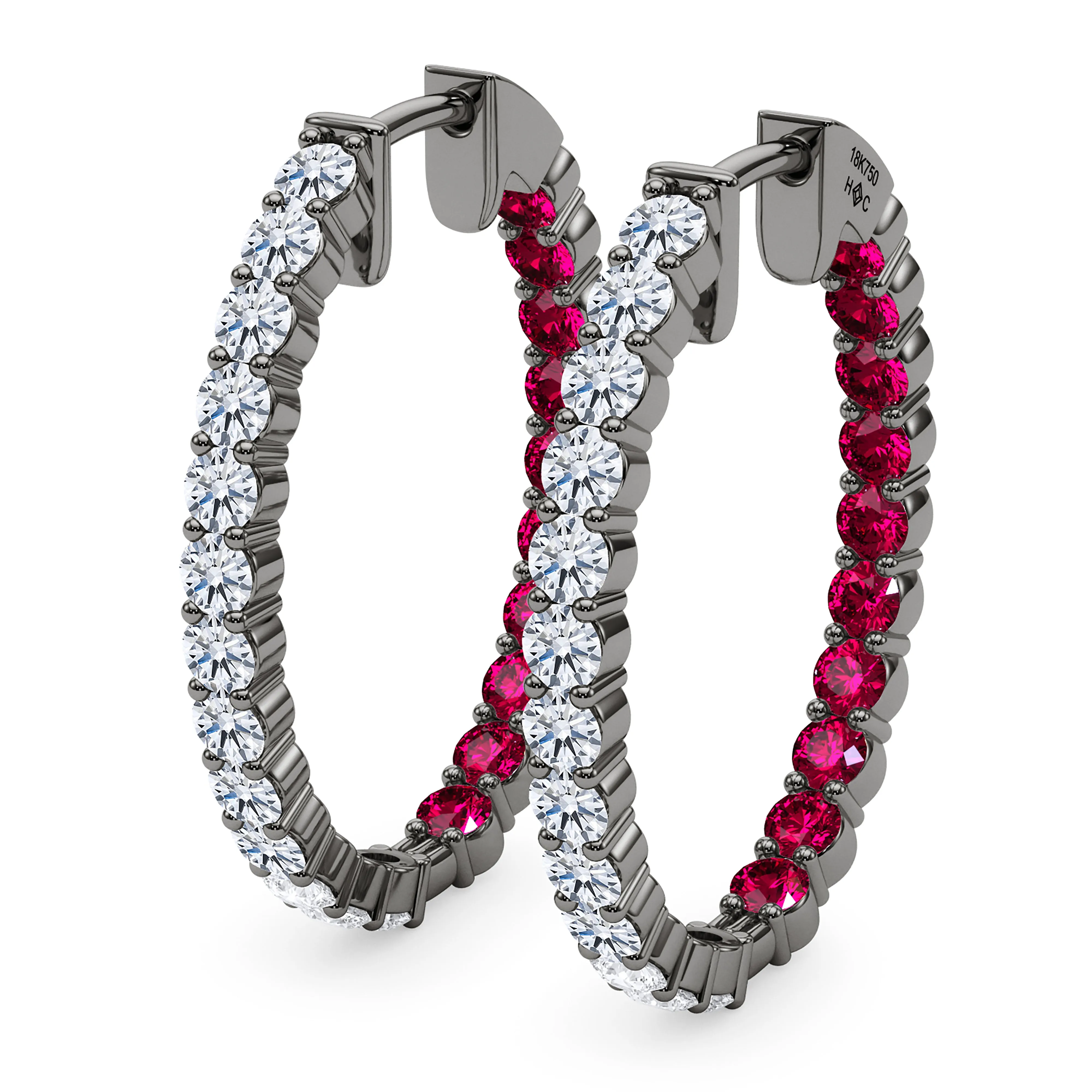 Oval Shape Diamond & Birthstone Inside Out Hoops