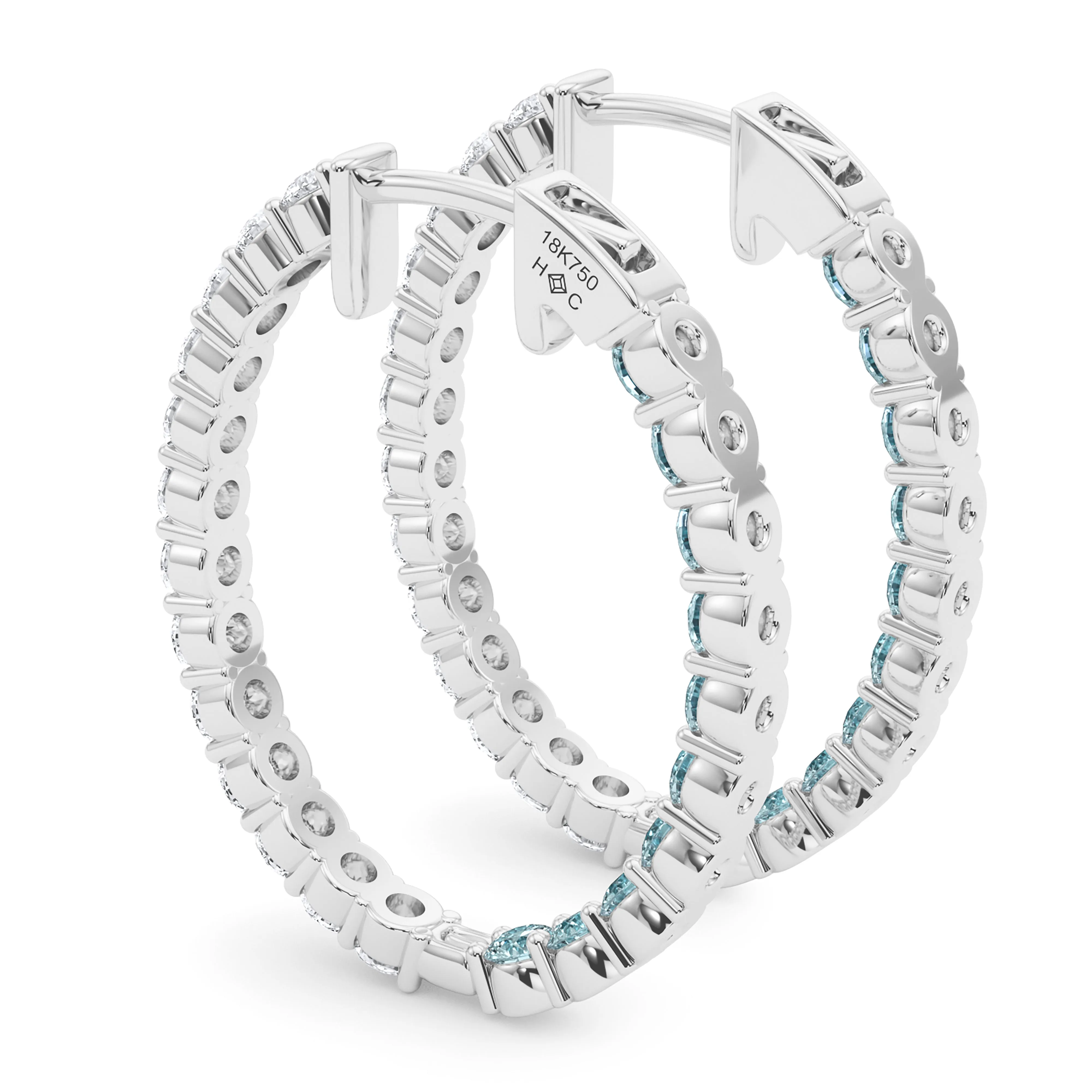 Oval Shape Diamond & Birthstone Inside Out Hoops