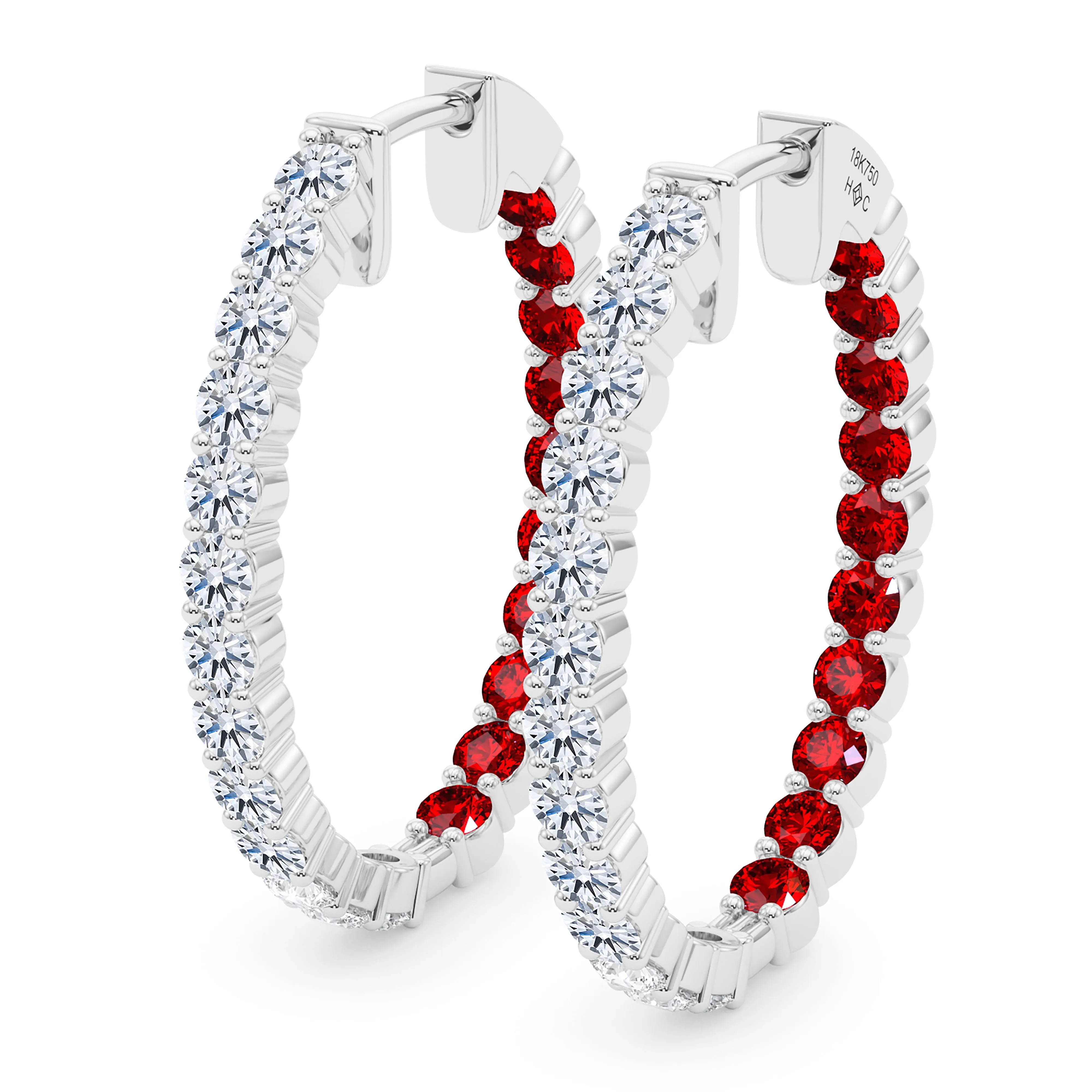 Oval Shape Diamond & Birthstone Inside Out Hoops