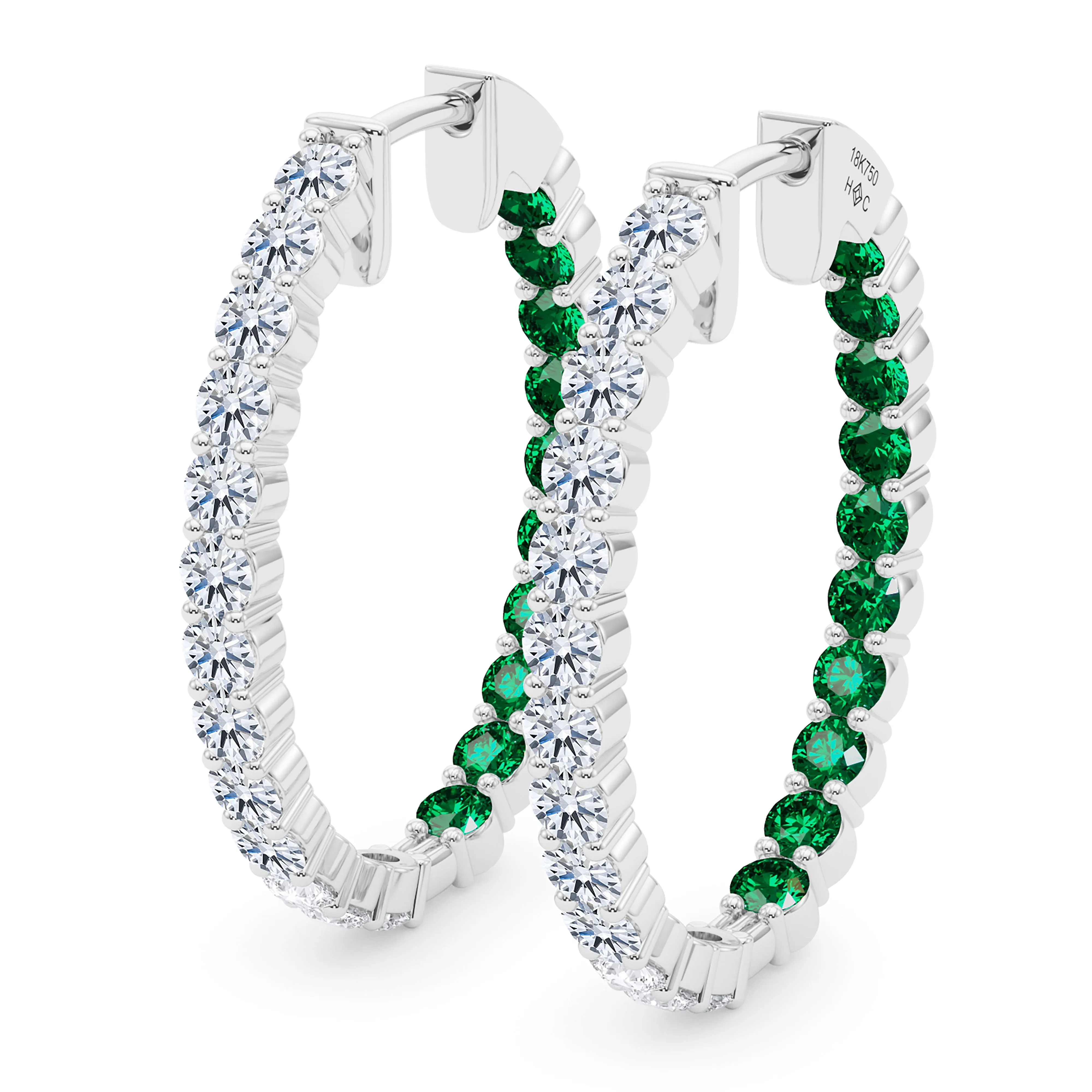 Oval Shape Diamond & Birthstone Inside Out Hoops