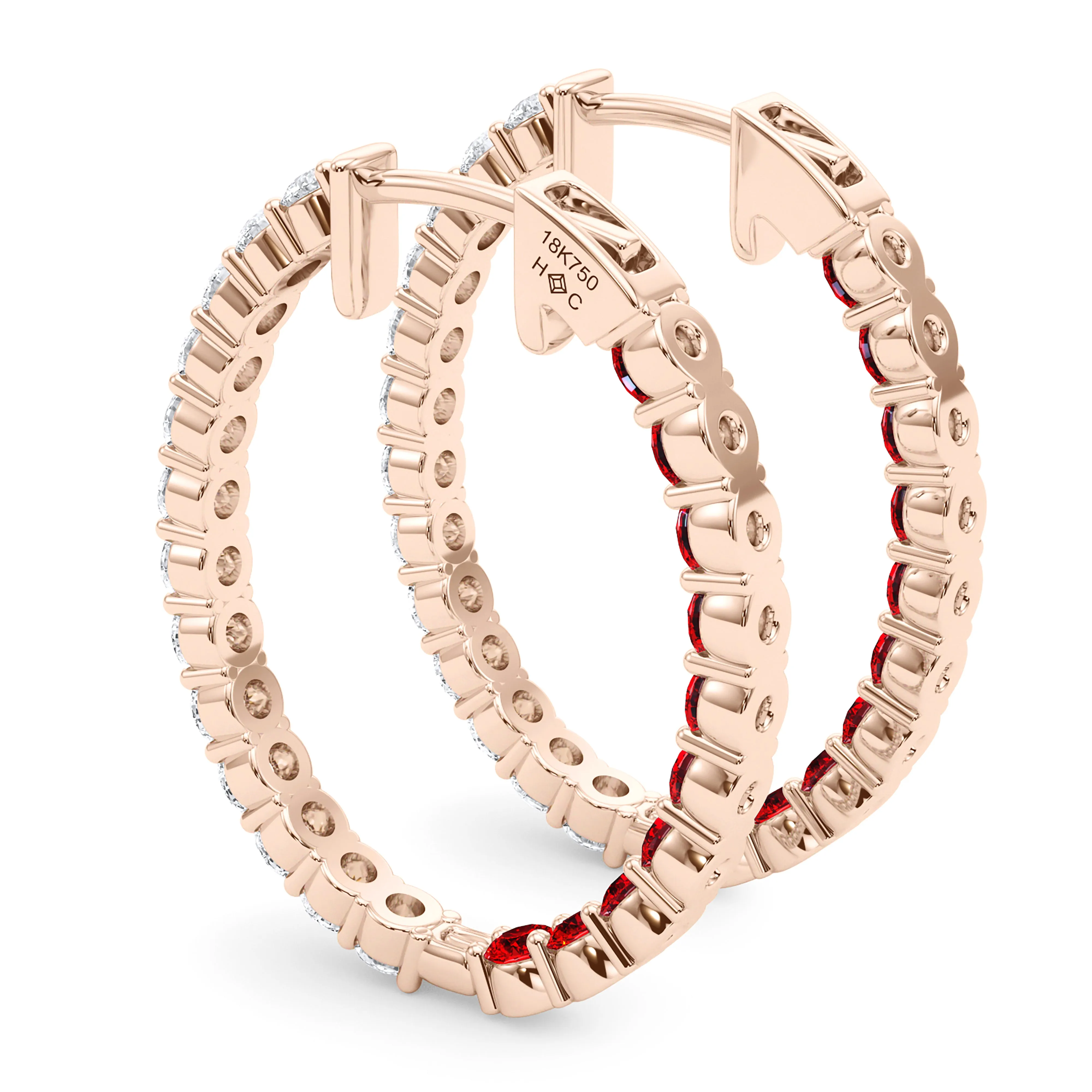 Oval Shape Diamond & Birthstone Inside Out Hoops