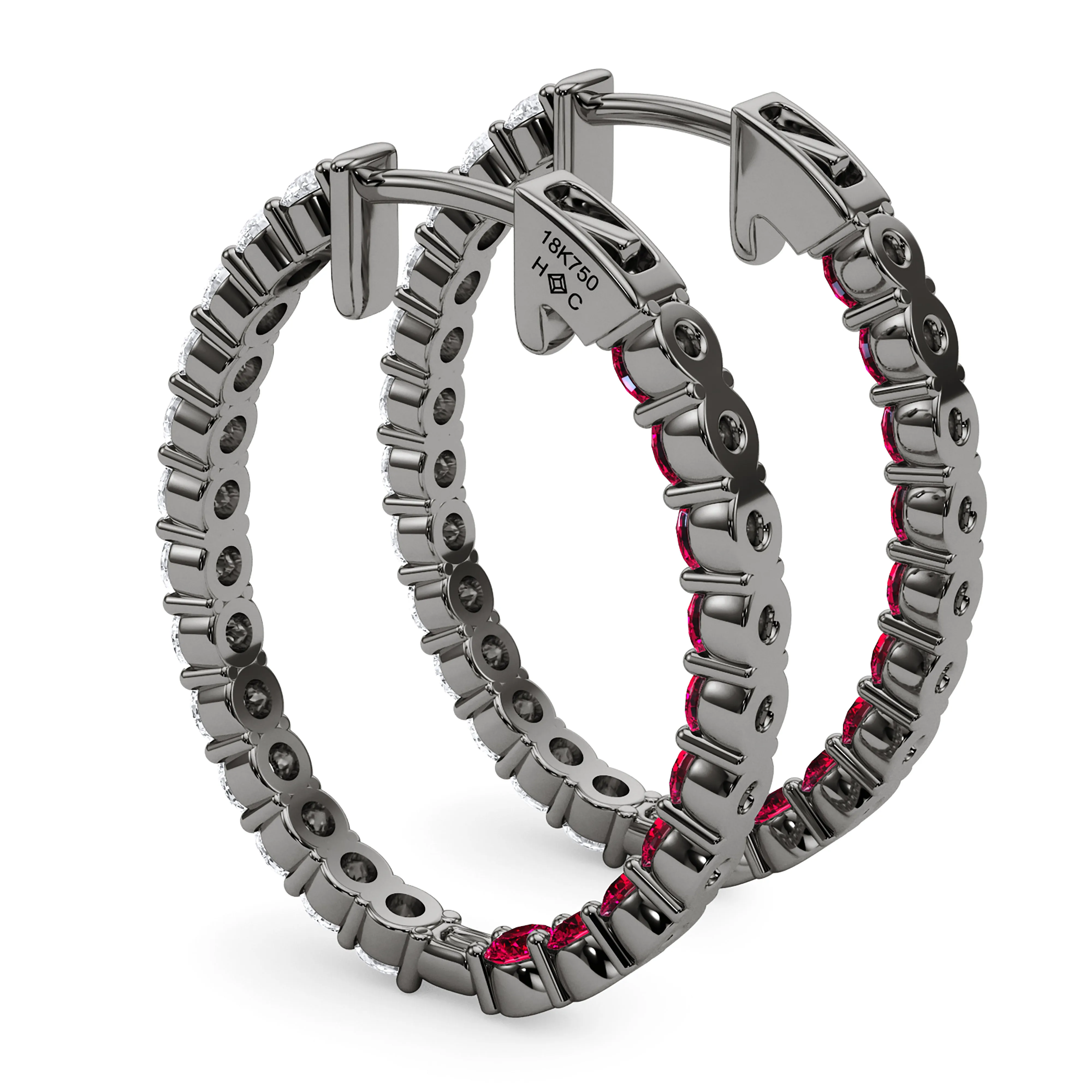 Oval Shape Diamond & Birthstone Inside Out Hoops