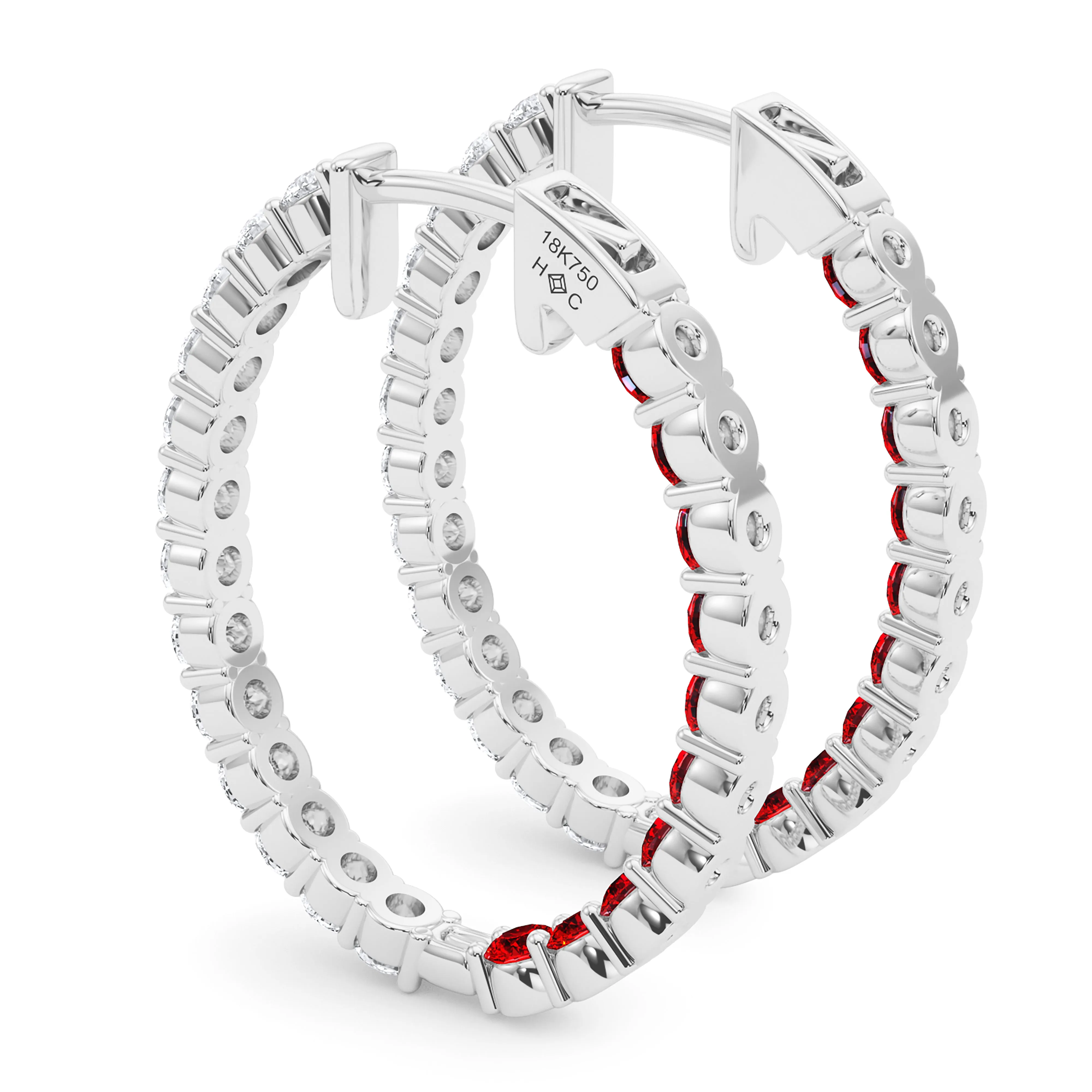 Oval Shape Diamond & Birthstone Inside Out Hoops