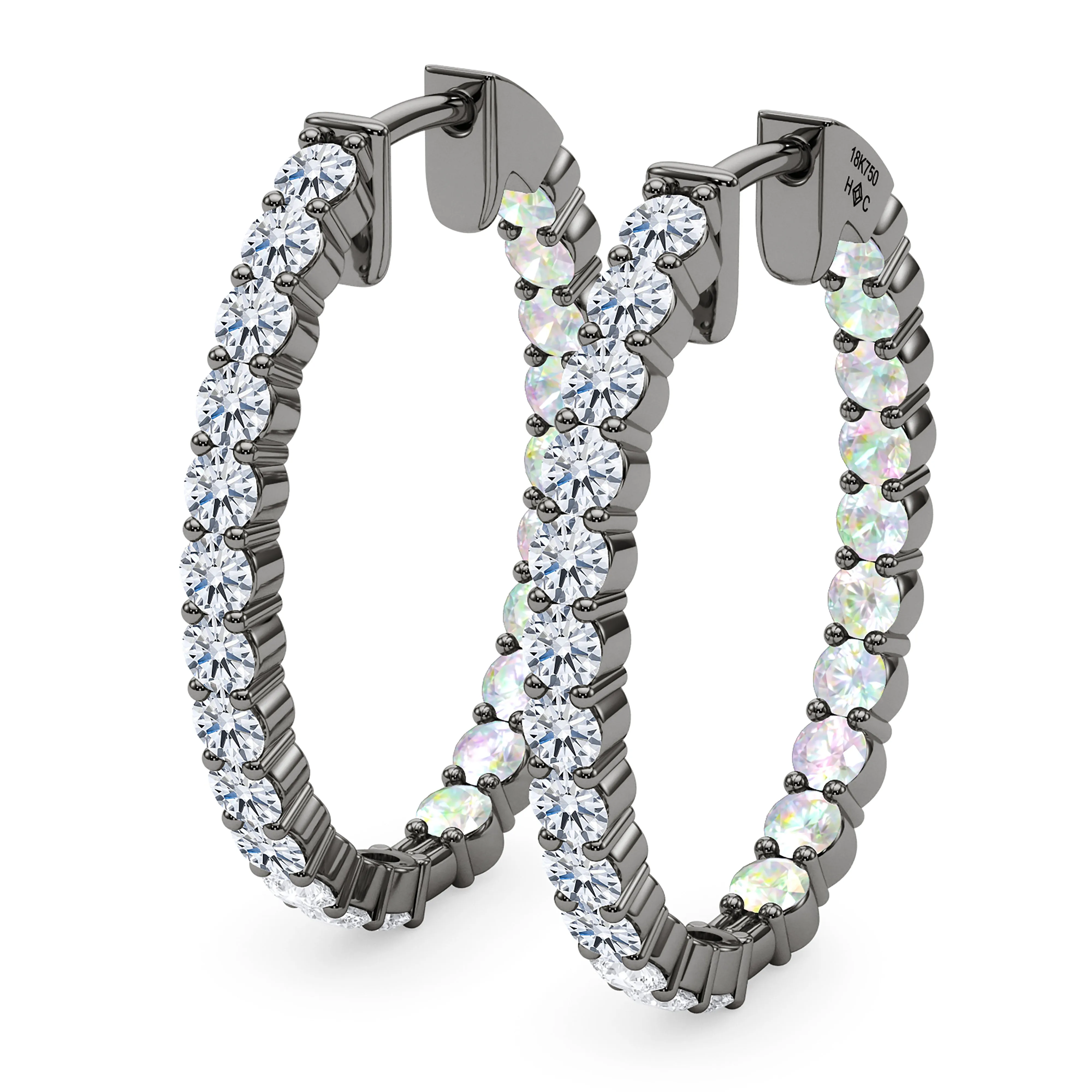 Oval Shape Diamond & Birthstone Inside Out Hoops