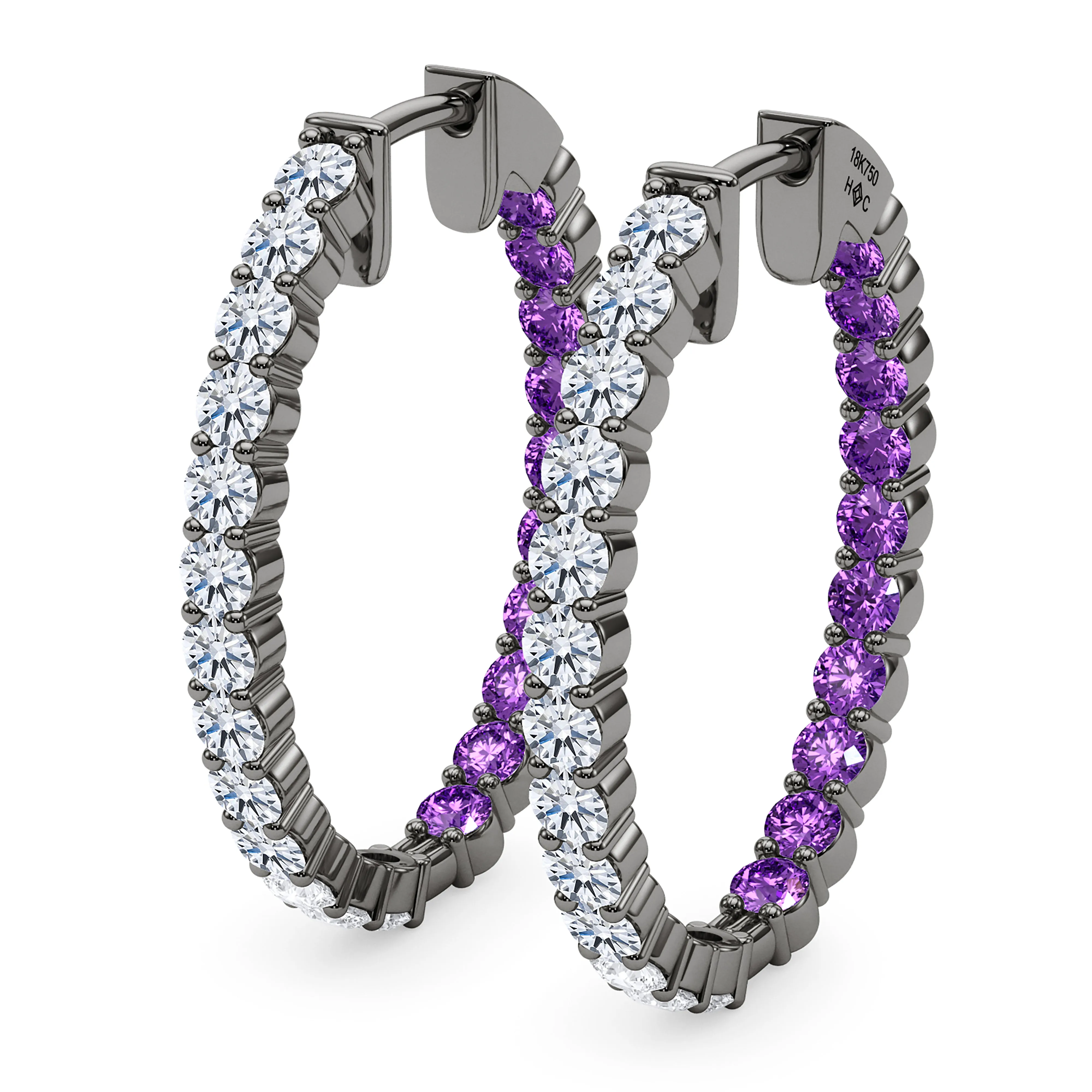 Oval Shape Diamond & Birthstone Inside Out Hoops