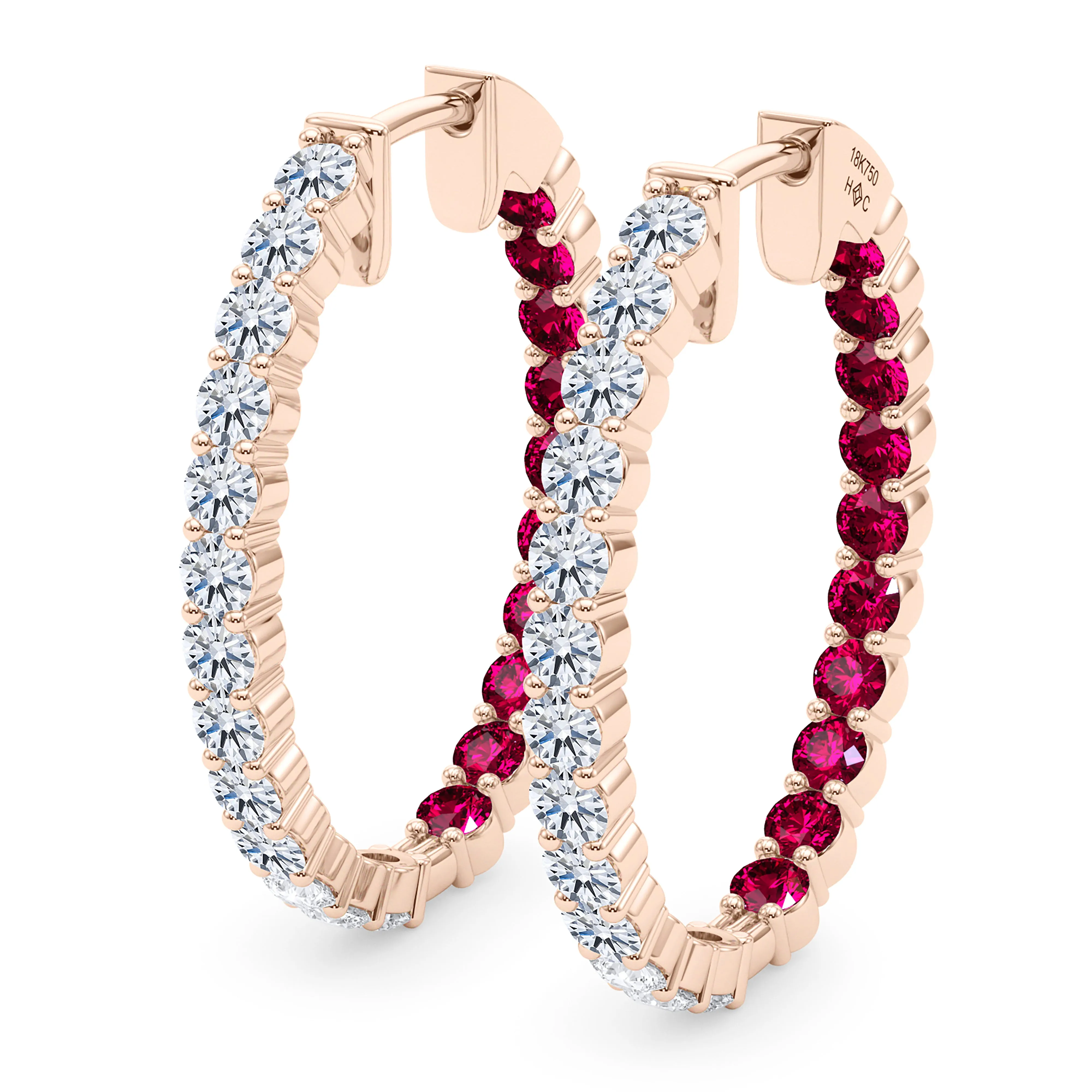 Oval Shape Diamond & Birthstone Inside Out Hoops