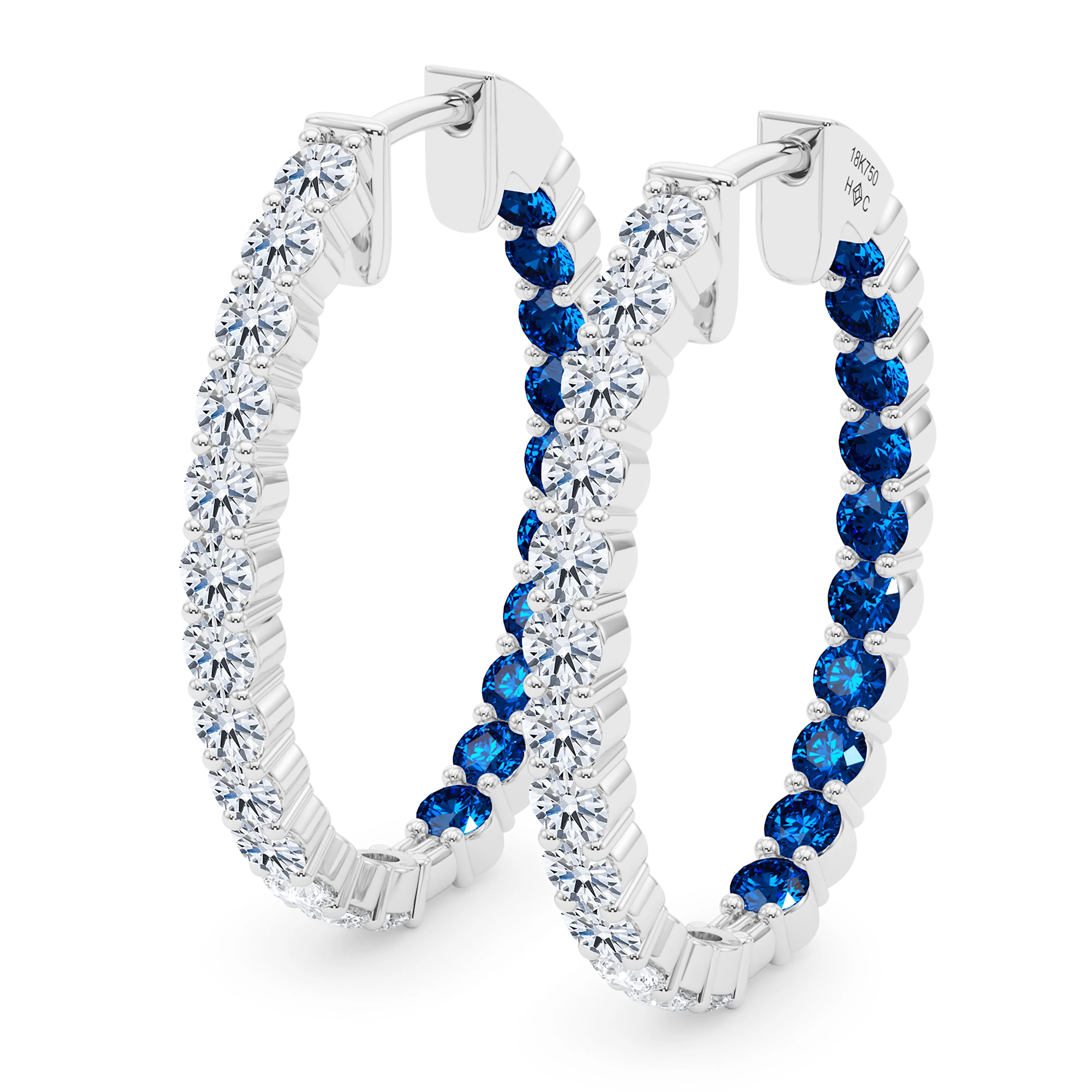 Oval Shape Diamond & Birthstone Inside Out Hoops