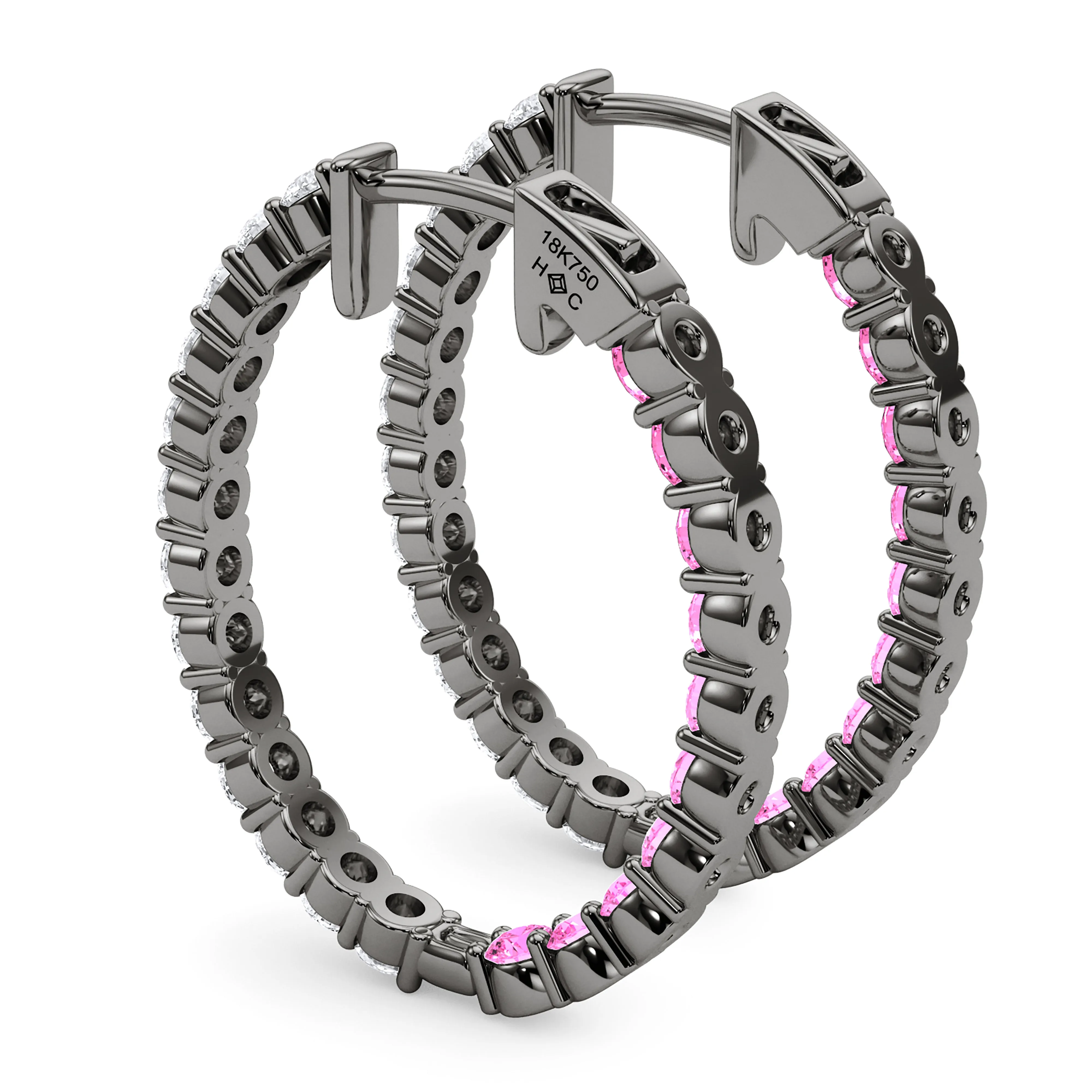 Oval Shape Diamond & Birthstone Inside Out Hoops