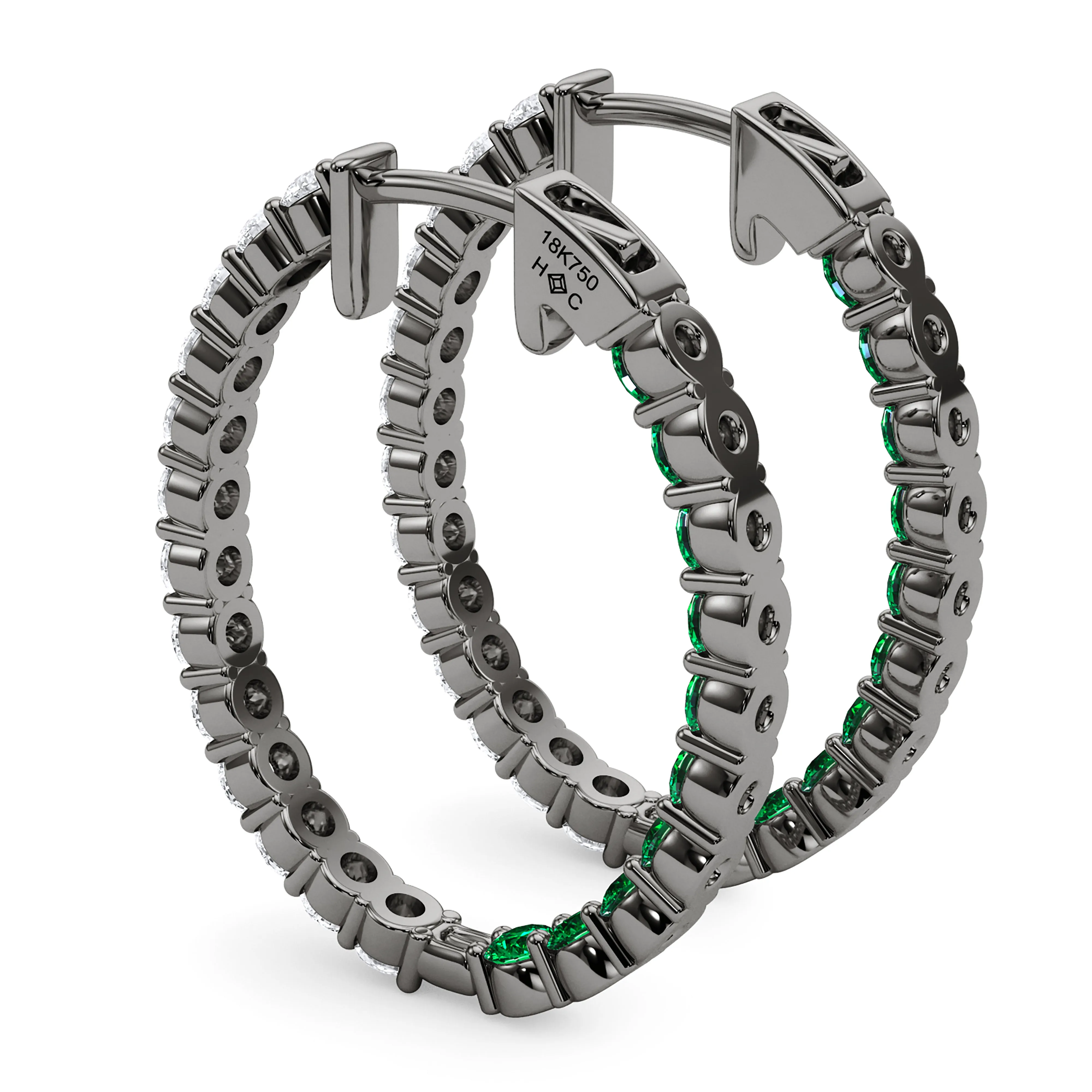 Oval Shape Diamond & Birthstone Inside Out Hoops