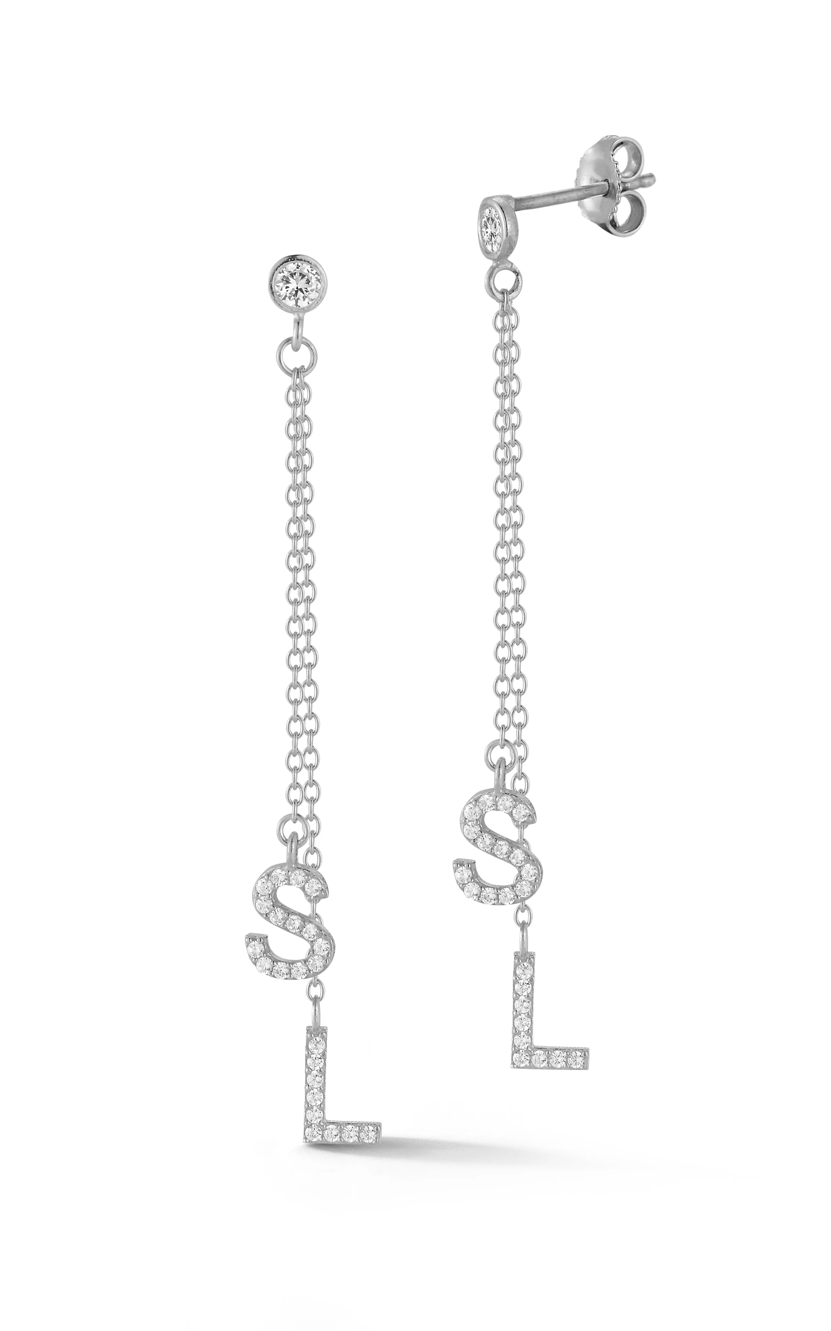 Pavé Double Initial Drop Stud Earring