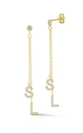 Pavé Double Initial Drop Stud Earring