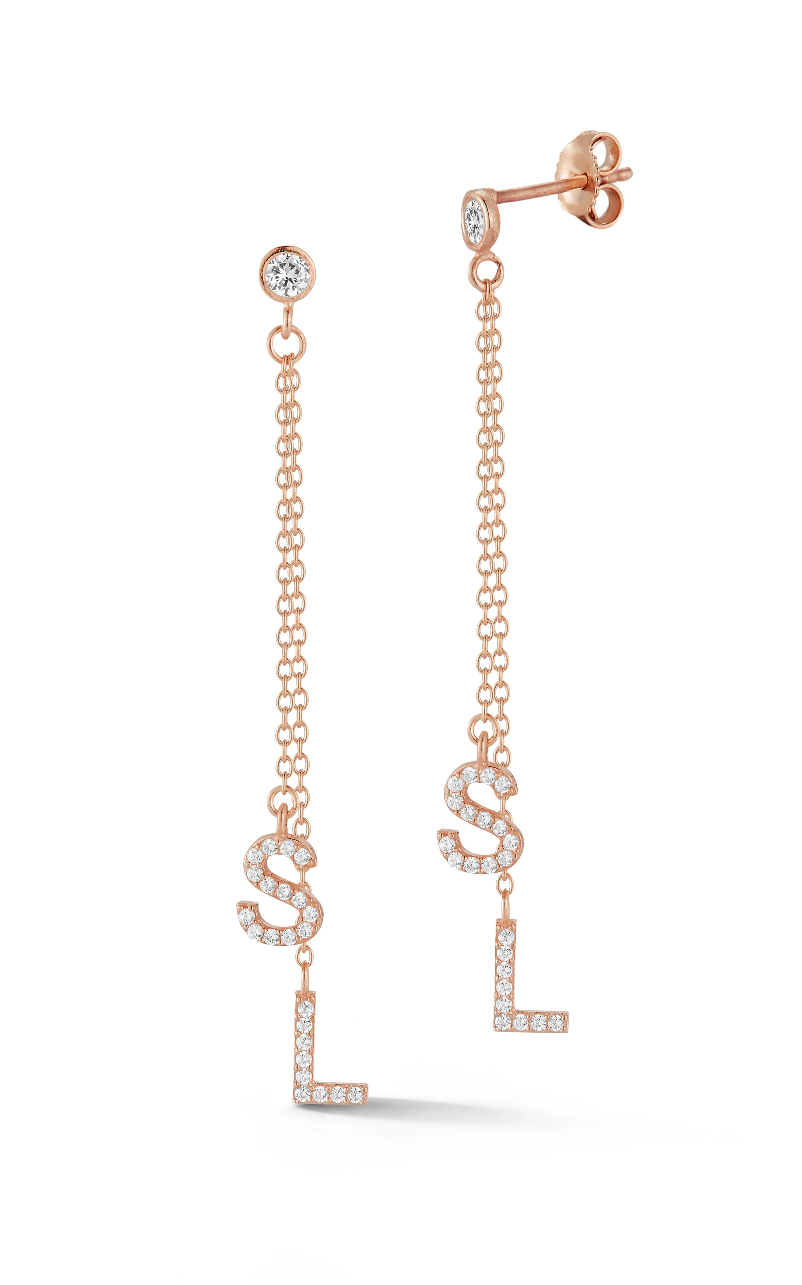 Pavé Double Initial Drop Stud Earring